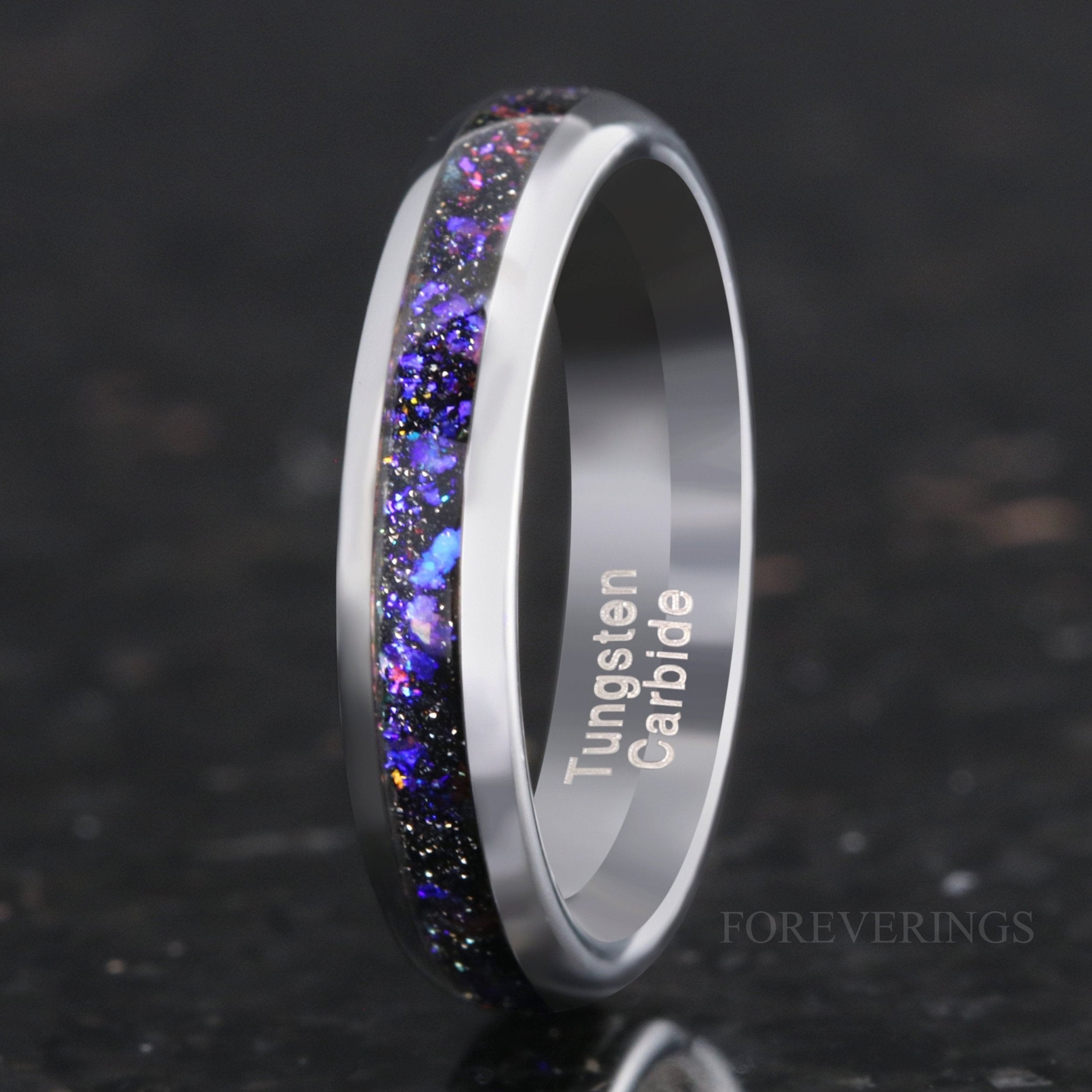 Orion Nebula Ring, 4mm Silver Tungsten Wedding Band, Outer Space Ring, Women Men Ring, No Plating, Dome, Polish, Comfort Fit