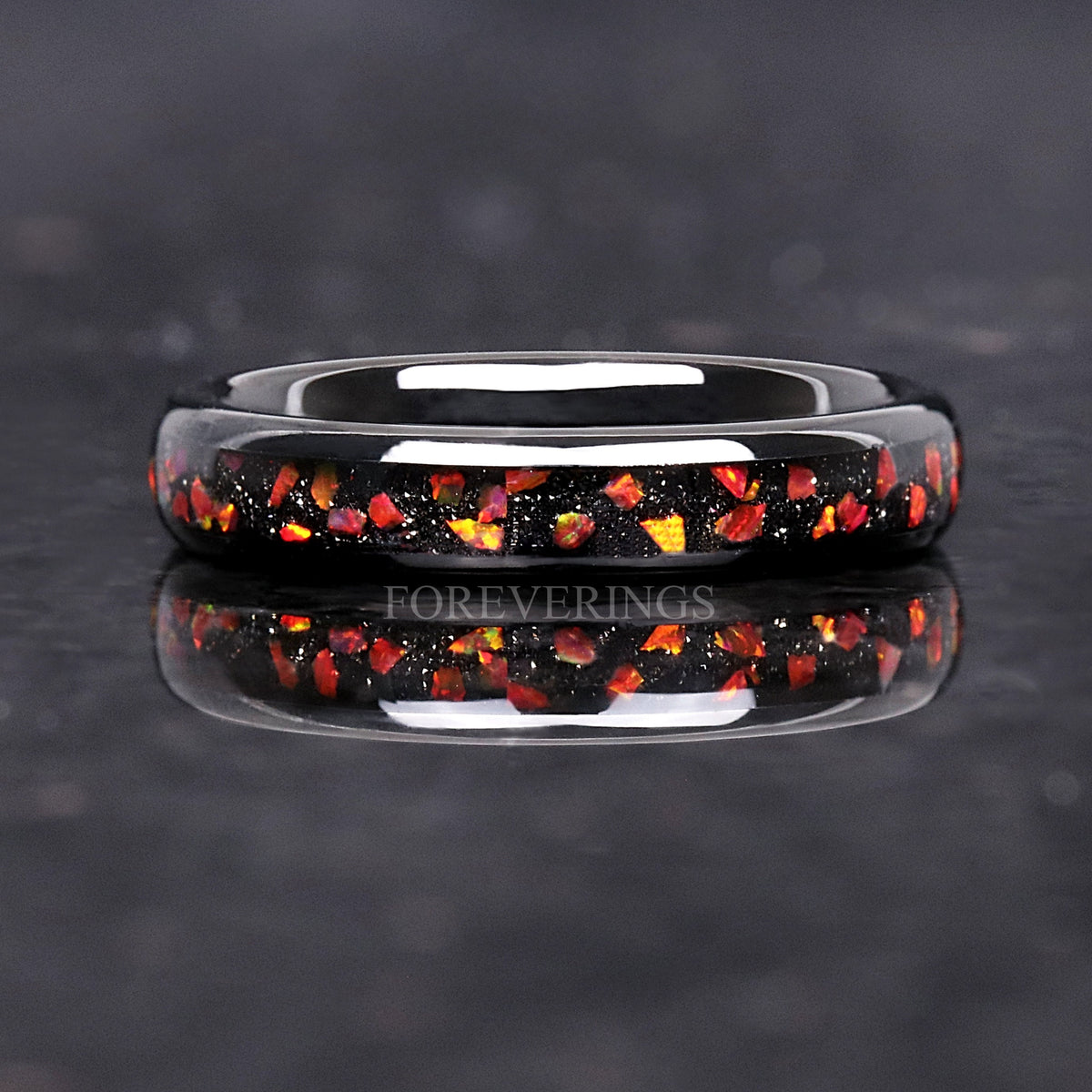Red Fire Opal Inlay | Black Tungsten Wedding Band | 4mm