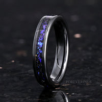 Orion Nebula Ring Set in Black Ceramic, His and Her Wedding Band, 8mm & 4mm Blue Nebula Ring, Outer Space Couples Ring, Matching Ring Set