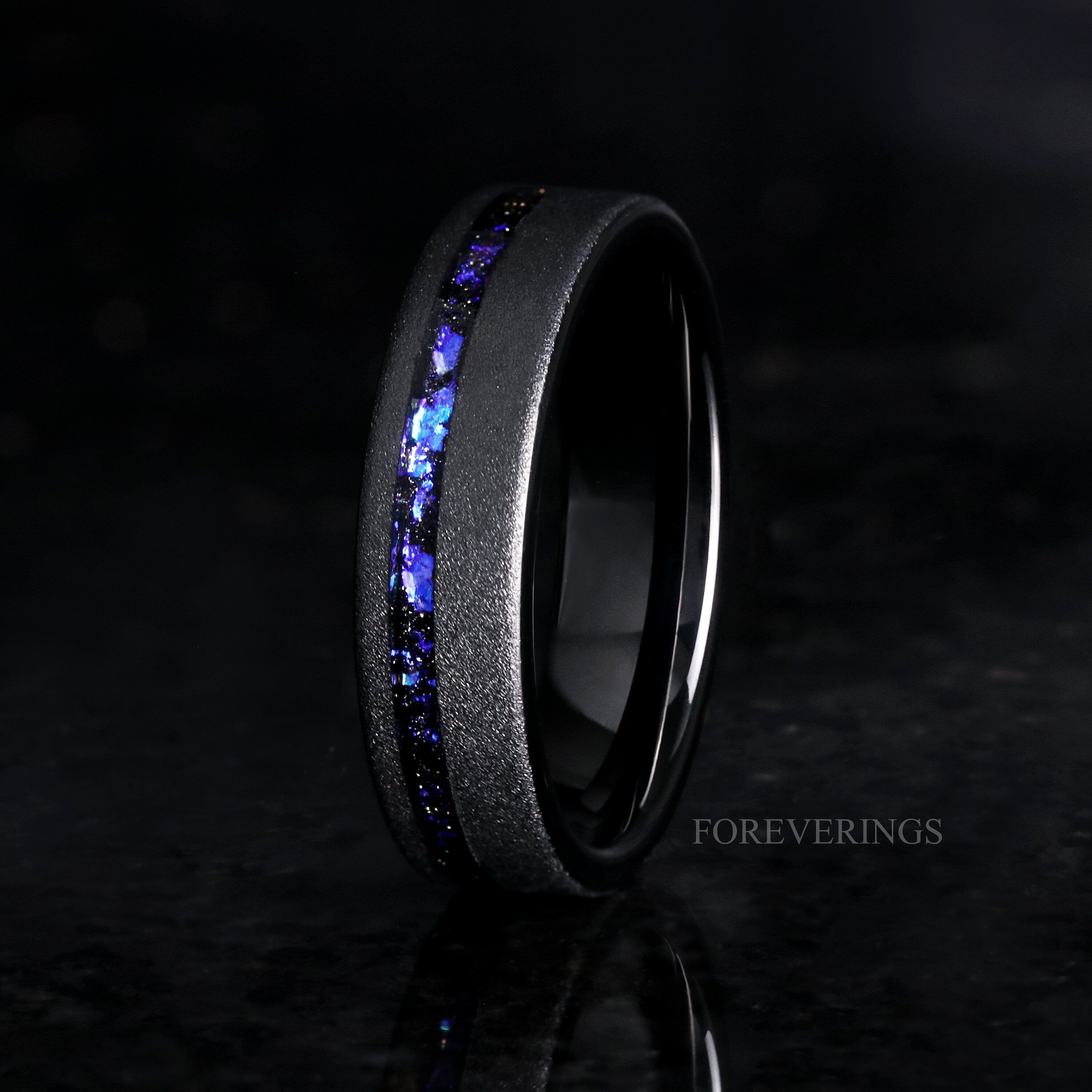 Orion Nebula Ring Set, His and Hers Tungsten Wedding Band, 6mm & 4mm Black Ring, Outer Space Couples Ring, Sandblasted, Flat, Comfort Fit