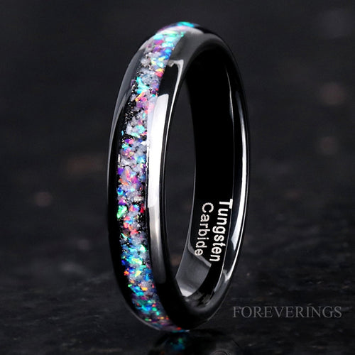 Glow Meteorite Opal Wedding Band | 4mm Black Tungsten