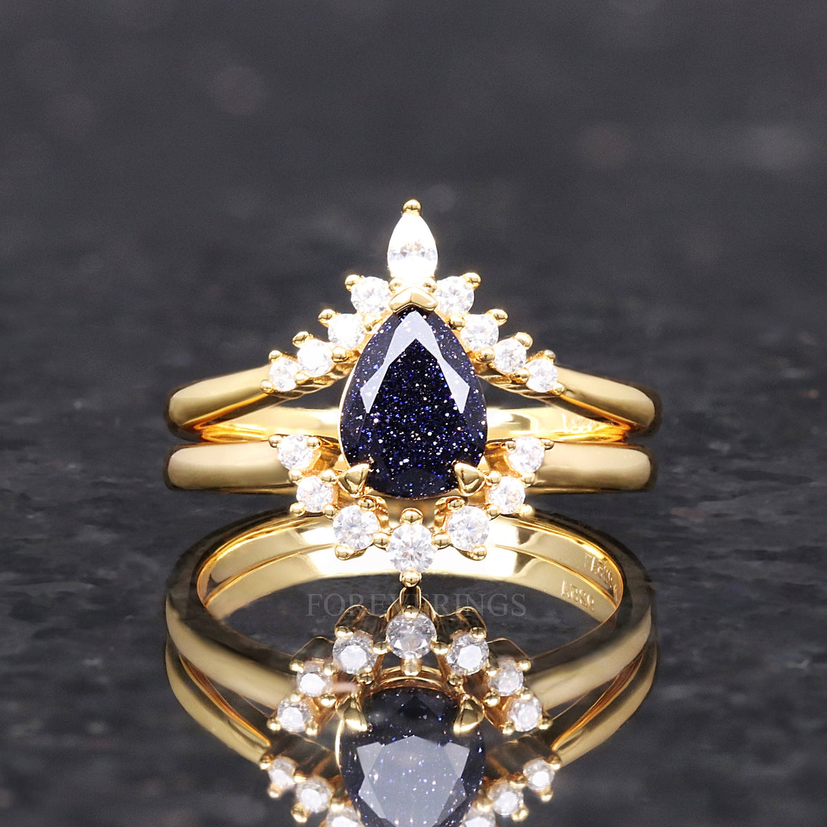 Great Rift Nebula Gold Sandstone Ring, 925 Sterling Silver Ring, ACOTAR Ring, Womens Wedding Ring Set, Alternative Engagement Ring Set