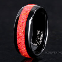Red Fire Opal | Men's Black Tungsten Wedding Band | 8mm