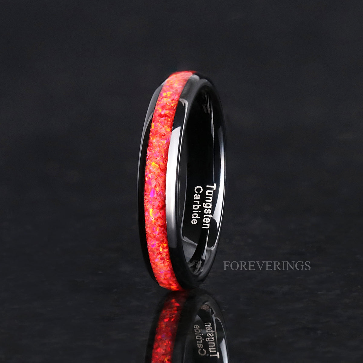 Red Fire Opal Inlay | Black Tungsten Wedding Band | 4mm