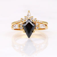 Black Onyx Ring Set, His and Hers Wedding Band, Gold Ring Set, His Tungsten Ring and Her 925 Silver Ring Set, Kite Shaped Ring