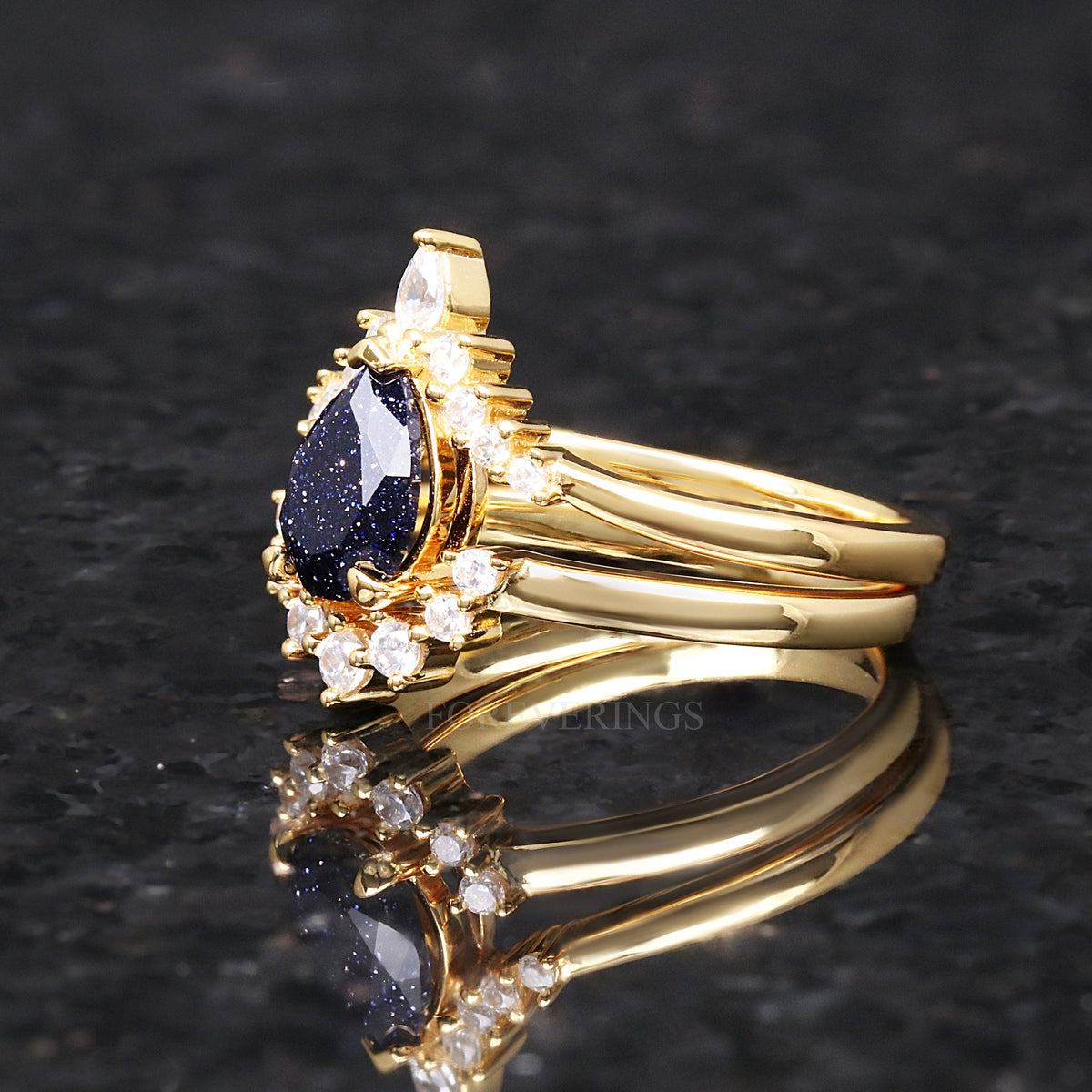 Great Rift Nebula Ring Set, His and Hers Wedding Band, Gold Plated Ring, Space Couples Ring, Gold Tungsten and 925 Silver, Blue Sandstone