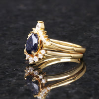 Great Rift Nebula Ring Set, His and Hers Wedding Band, Gold Plated Ring, Space Couples Ring, Gold Tungsten and 925 Silver, Blue Sandstone