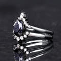 Pear blue sandstone engagement ring and crown band in black sterling silver, side view