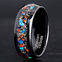 Dinosaur Bone & Meteorite Galaxy Opal Inlay | Men's Black Tungsten Ring