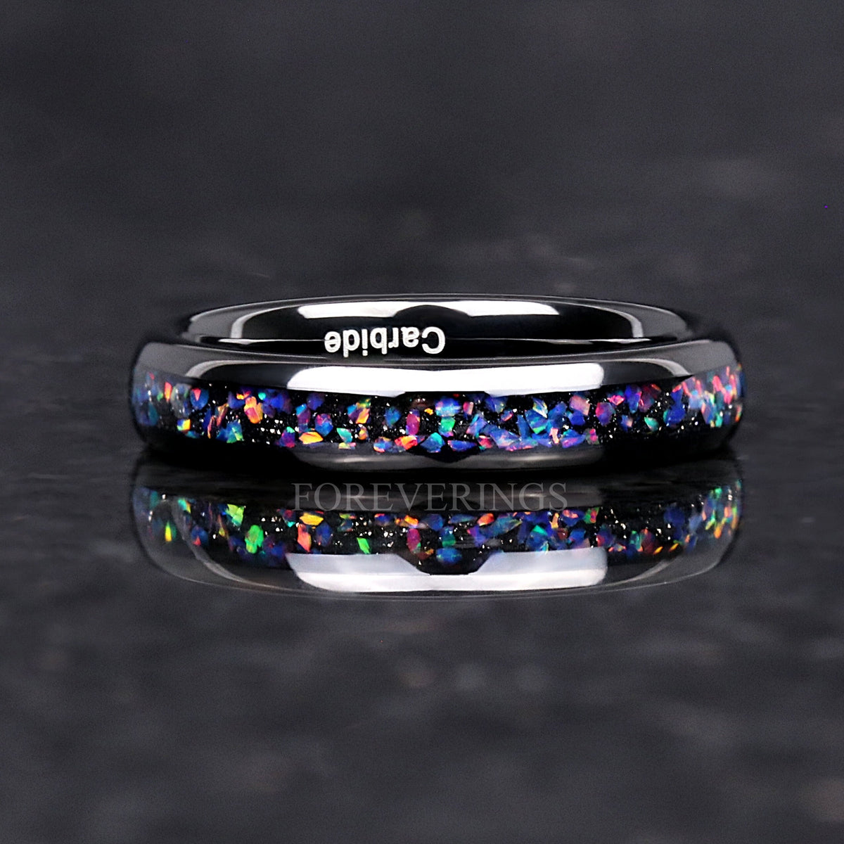 Van Gogh Opal Ring | Black Tungsten Wedding Band | 4mm