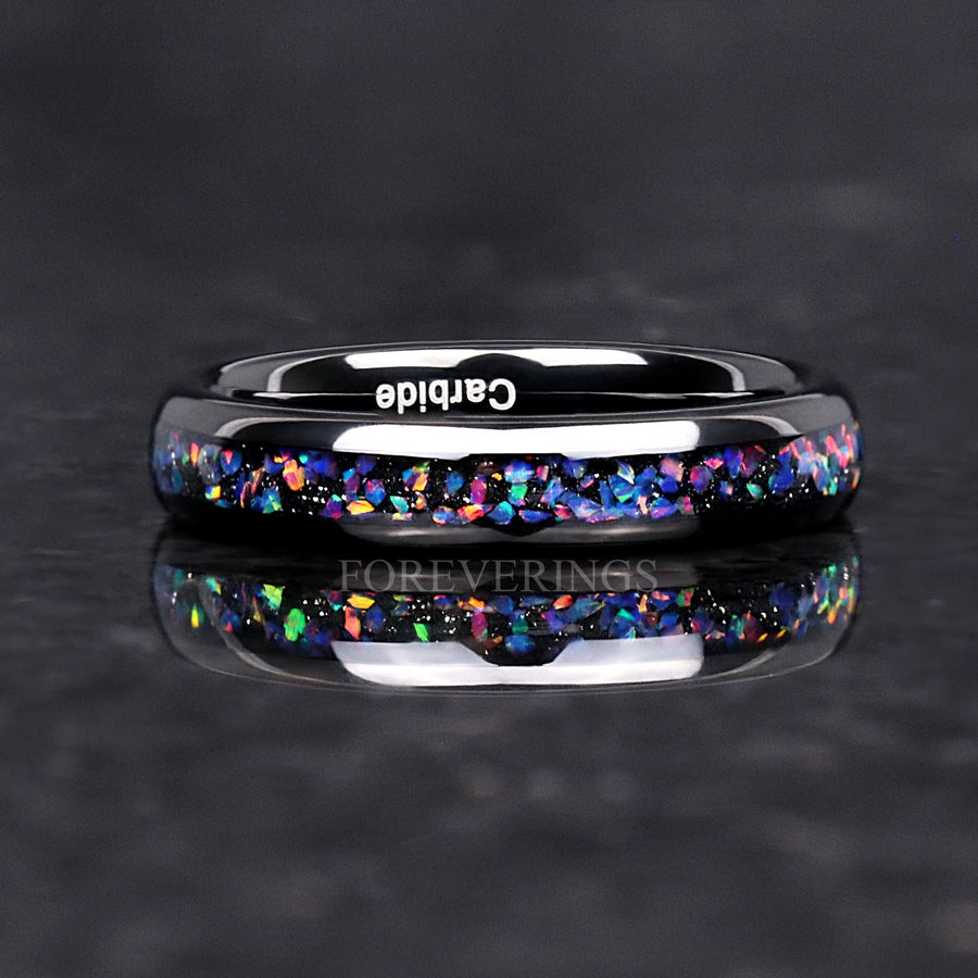 Van Gogh Opal Ring | Black Tungsten Wedding Band | 4mm