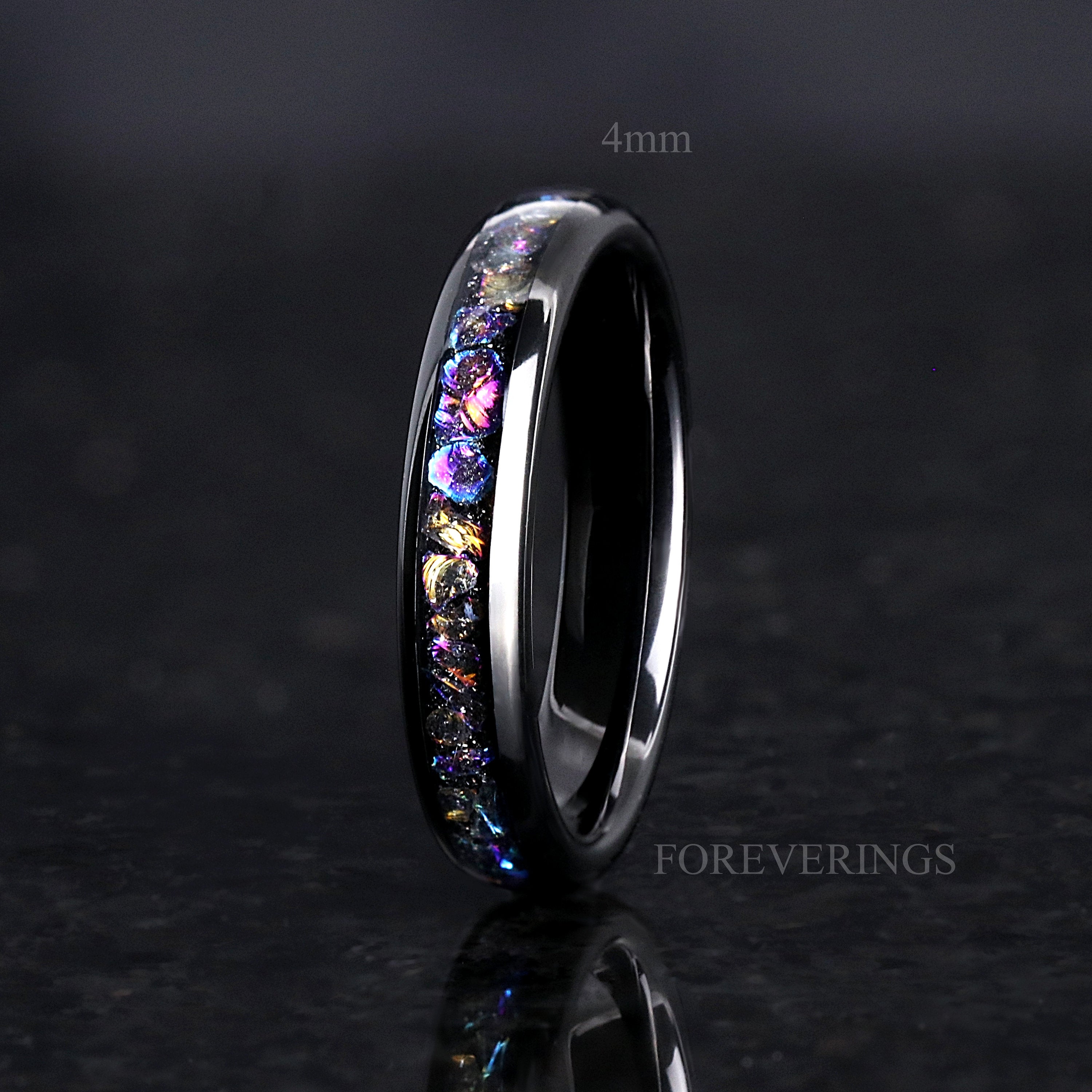 Veil Nebula Ring, Black Tungsten Wedding Band, 8mm-6mm-4mm, Man Woman Outer Space Ring, Comfort Fit, Dome, Polish, Durable, Ring Engraving