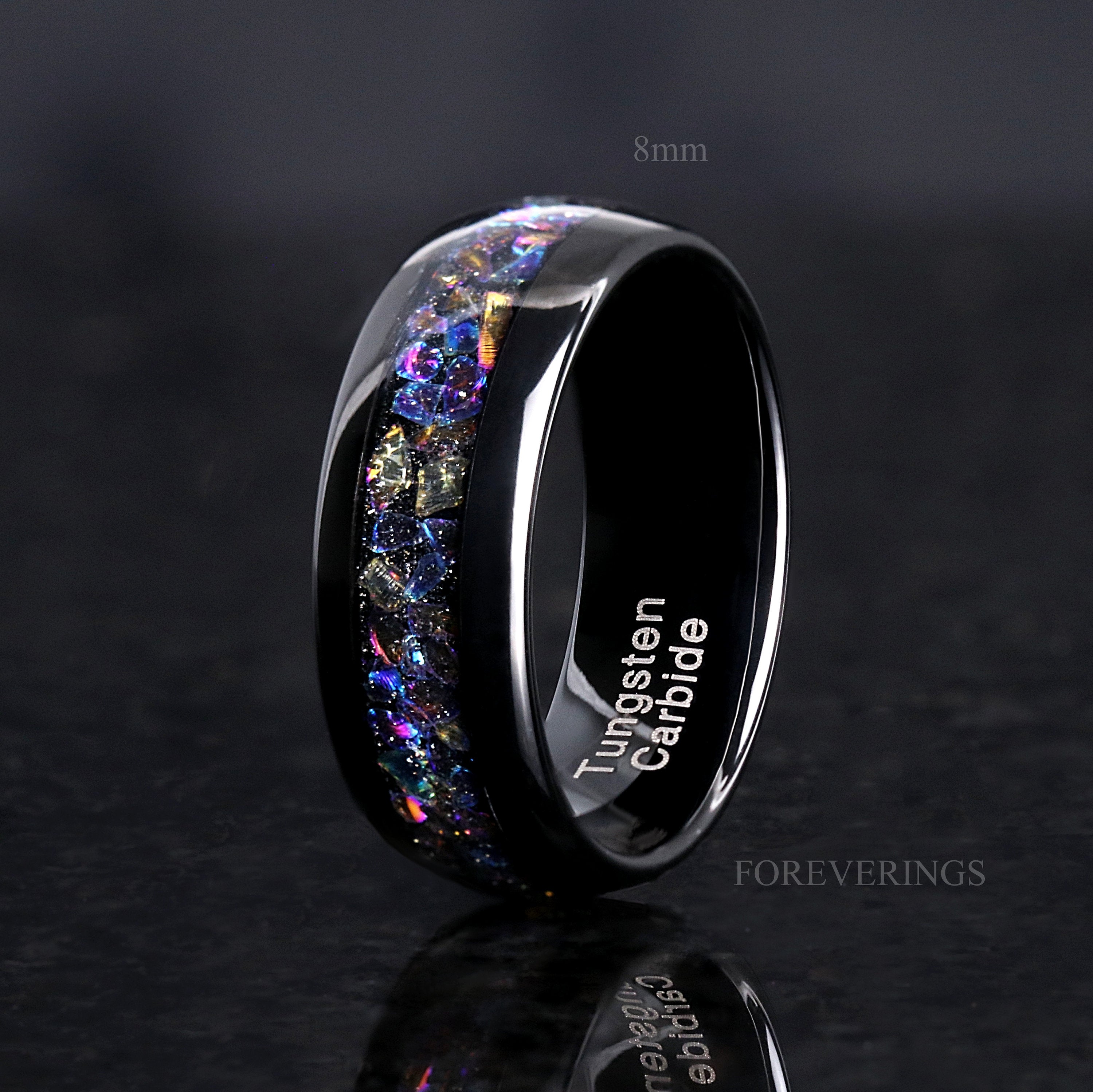 Veil Nebula Ring, Black Tungsten Wedding Band, 8mm-6mm-4mm, Man Woman Outer Space Ring, Comfort Fit, Dome, Polish, Durable, Ring Engraving