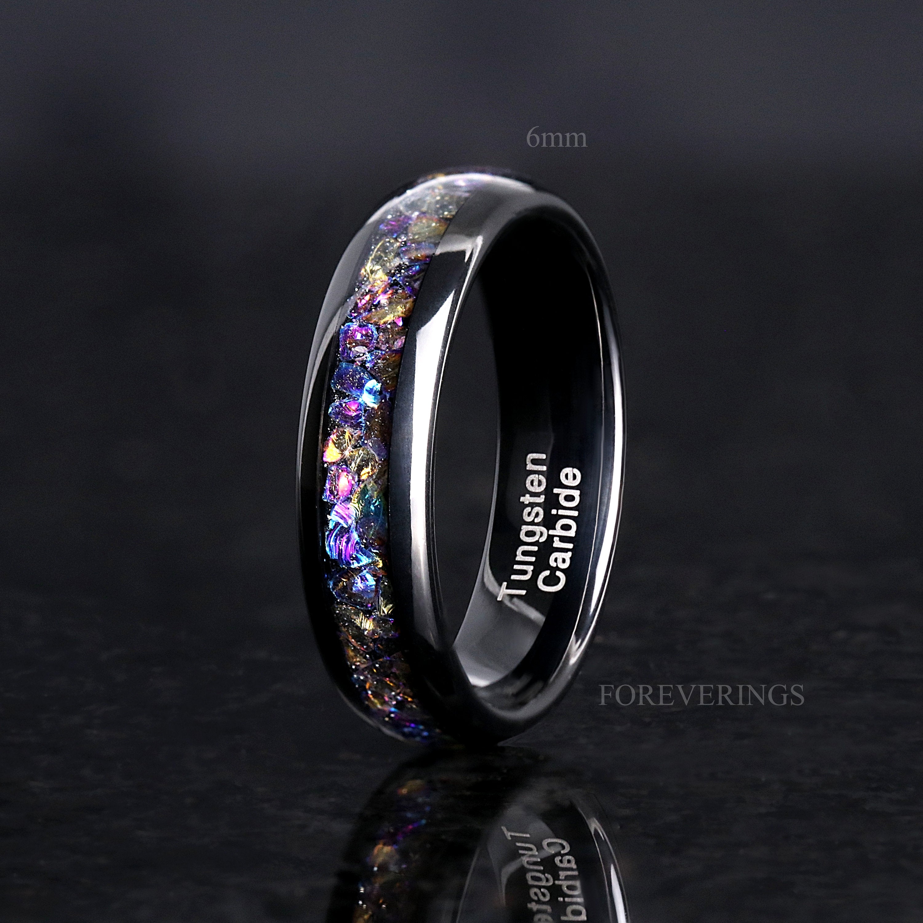 Veil Nebula Ring, Black Tungsten Wedding Band, 8mm-6mm-4mm, Man Woman Outer Space Ring, Comfort Fit, Dome, Polish, Durable, Ring Engraving