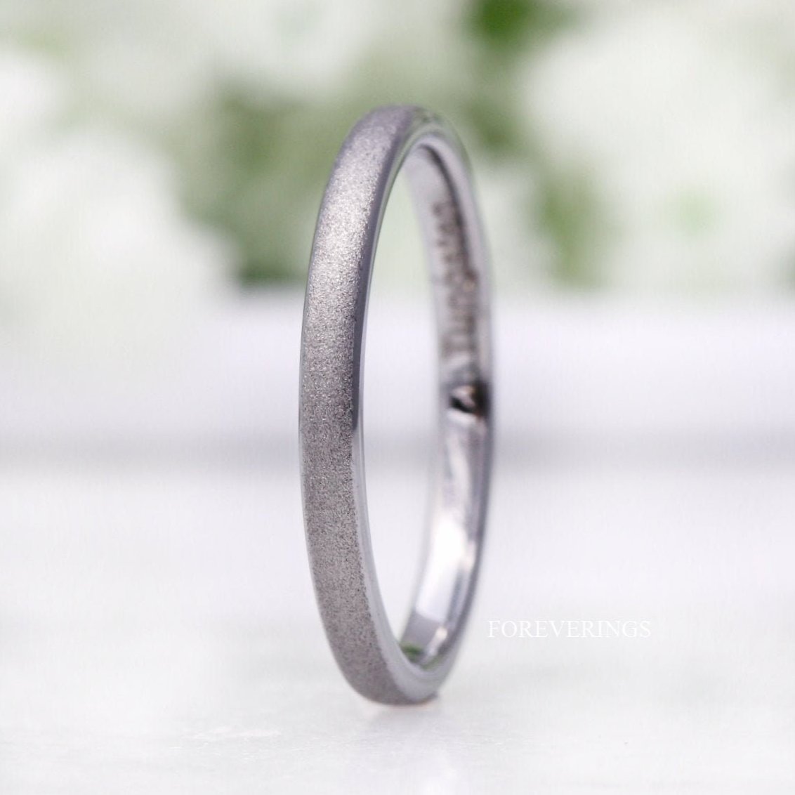 Sandblasted Silver Tungsten Ring Women, 2mm Thin Minimalist Wedding Band, Simple and Unique Silver Ring, Promise Ring for Her, Engraved Ring