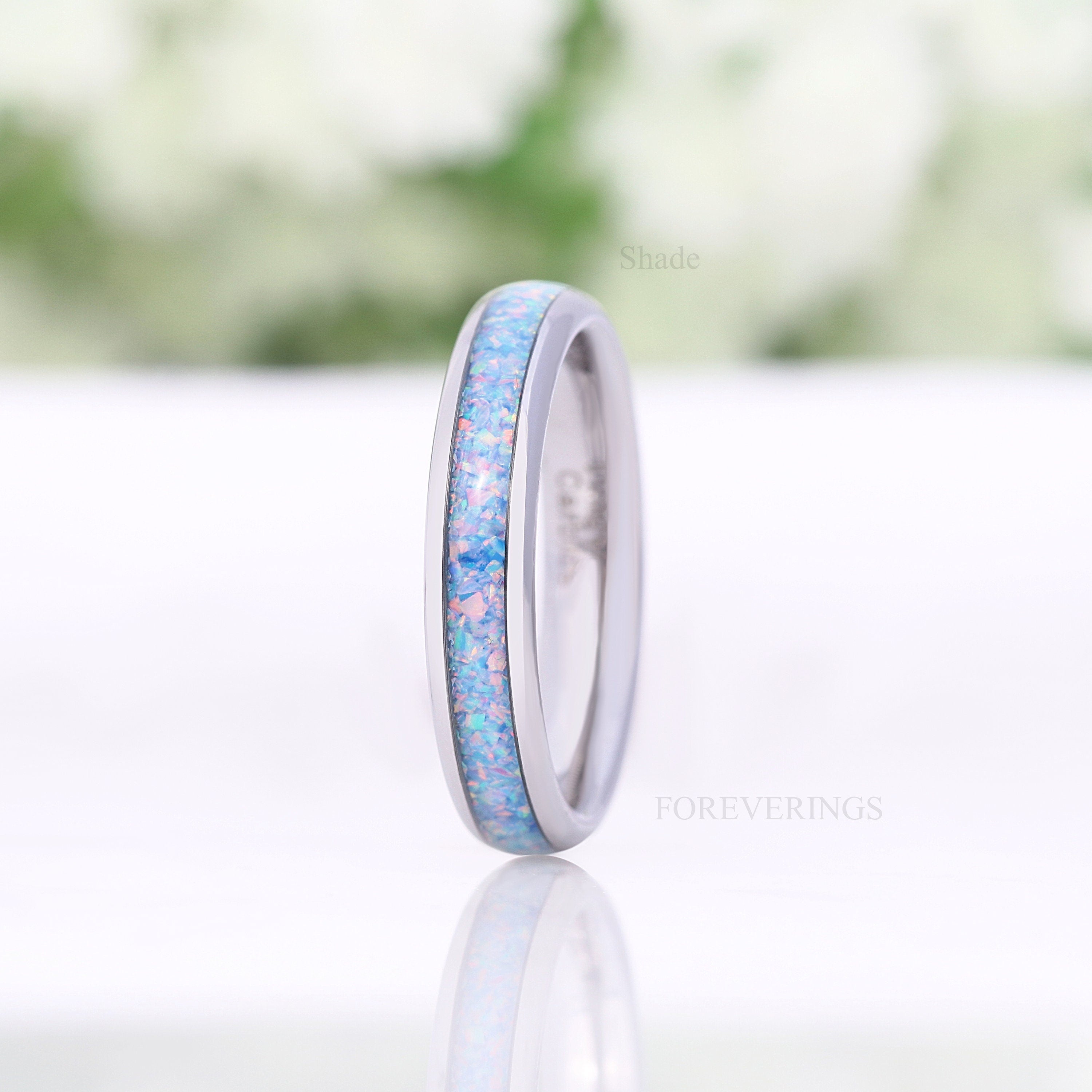 Rainbow Opal Ring, 4mm Silver Tungsten Wedding Band, No Plating, Polish, Dome, Comfort Fit, Unique Ring, Men Women Ring, October Birthstone