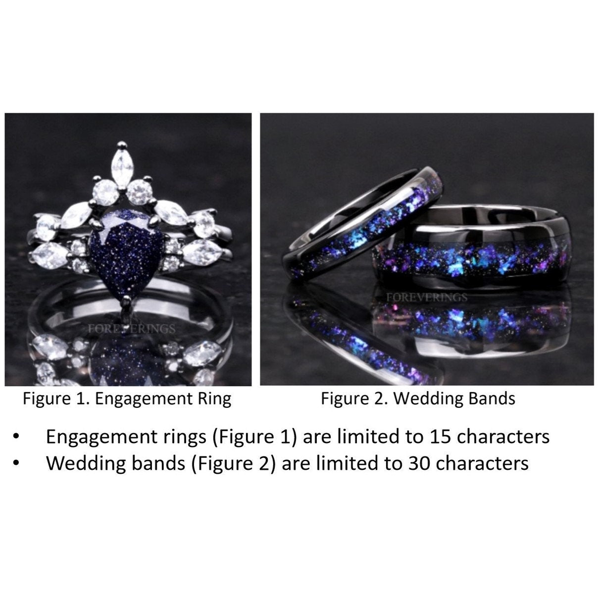 Veil Nebula Ring Set, His and Her Tungsten Wedding Band, 8mm & 4mm Black Ring, Outer Space Couples Ring Set, Polish, Dome, Comfort Fit