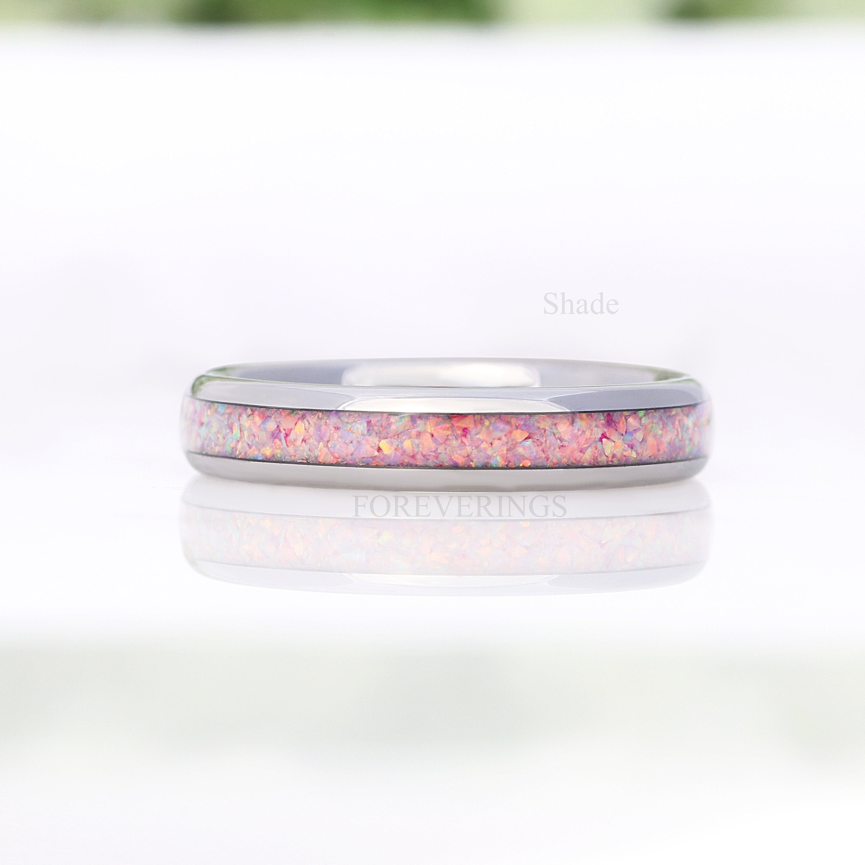 Unicorn Fire Opal Ring, Silver Tungsten Wedding Band, No Plating, Polish, Dome, Unique Ring, Men Women Ring, October Birthstone, Engraving