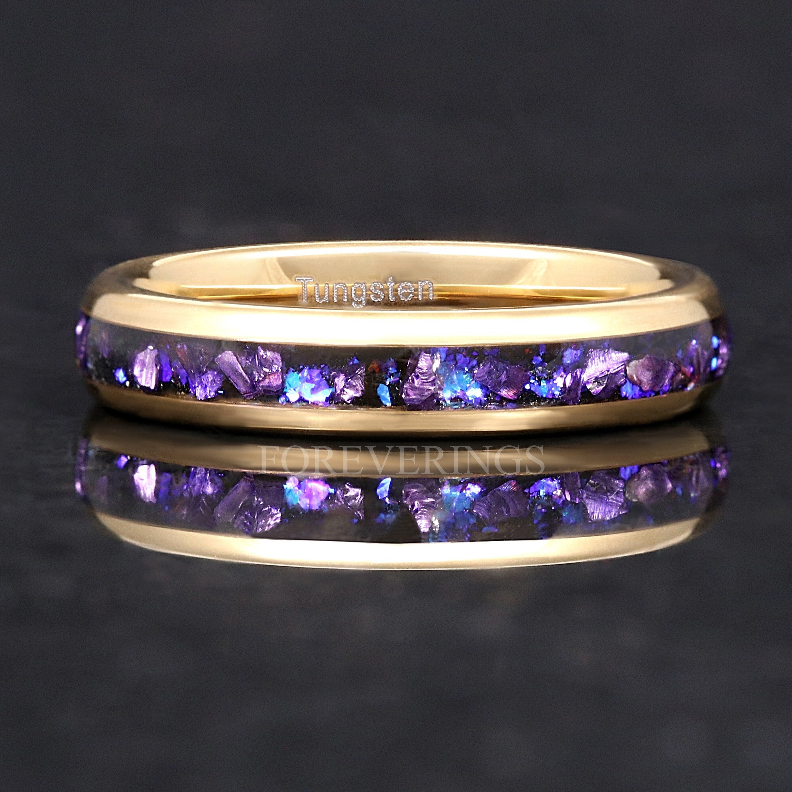 Crab Nebula Ring, Alexandrite Wedding Band, Gold Outer Space Ring, Women Men Ring, 4mm Tungsten Ring, Dome, Polish, Comfort Fit