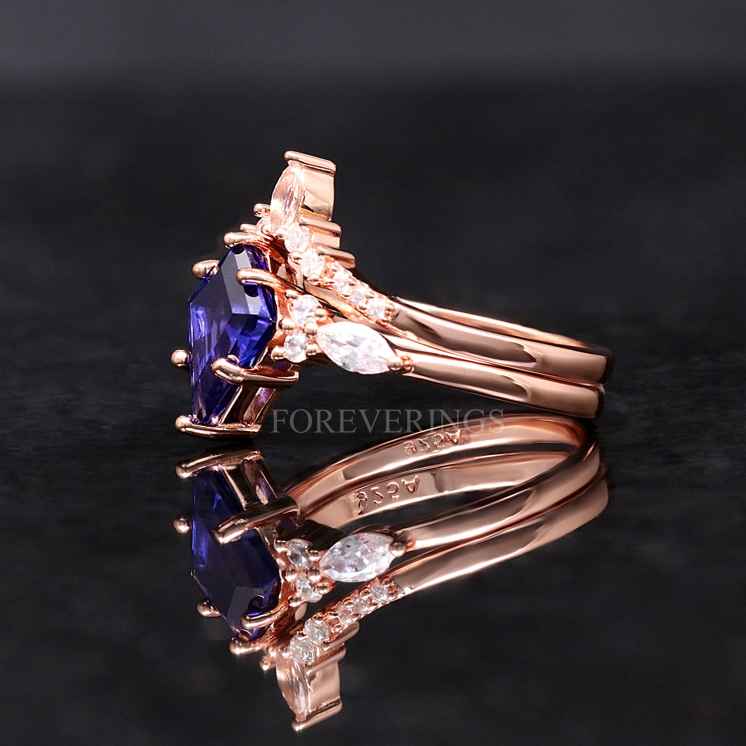 Orion Nebula Ring Set Rose Gold, His and Hers Wedding Bands, Blue Nebula Ring, Sapphire, Matching Couples Ring, Engagement Ring Set, Engrave