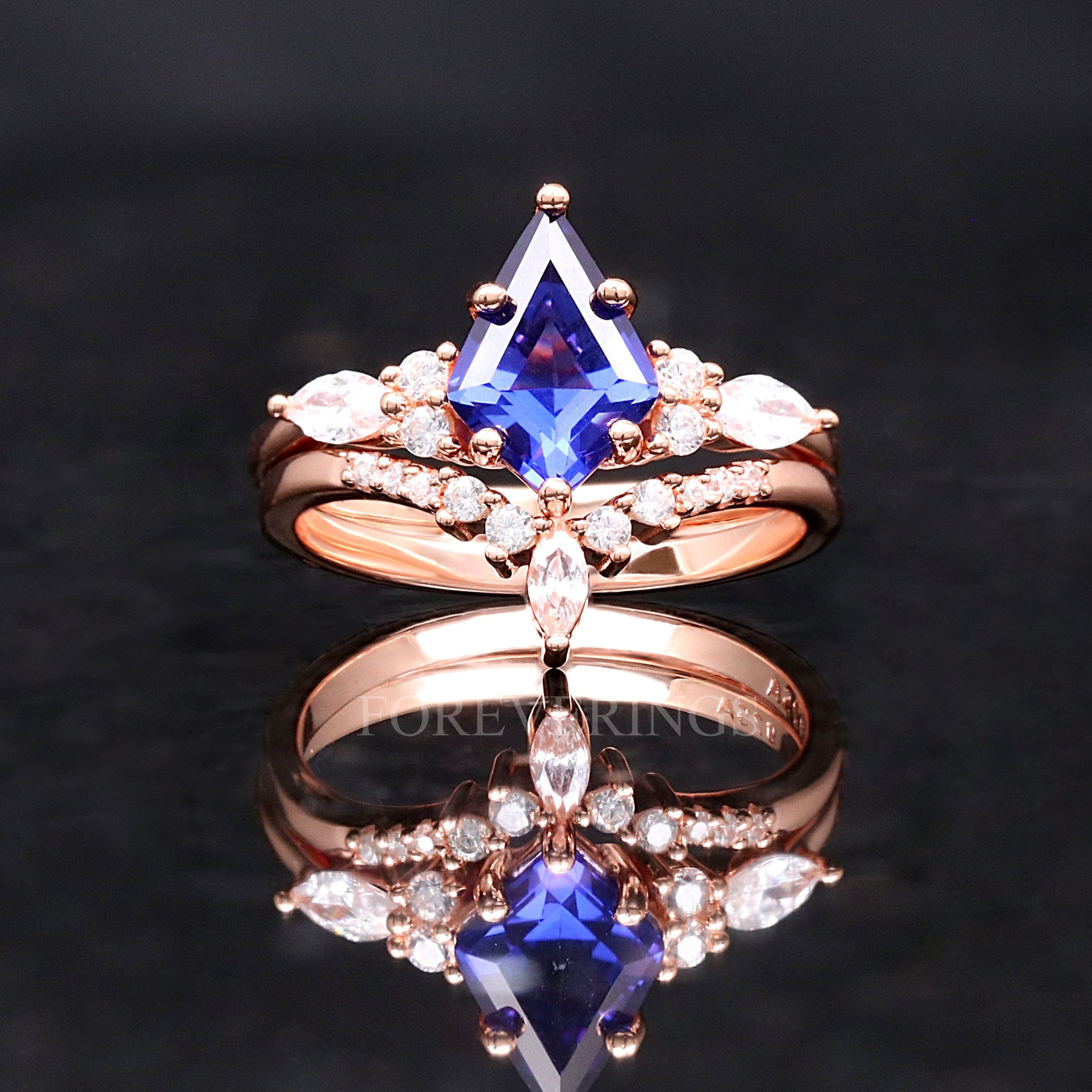 Orion Nebula Ring Set Rose Gold, His and Hers Wedding Bands, Blue Nebula Ring, Sapphire, Matching Couples Ring, Engagement Ring Set, Engrave