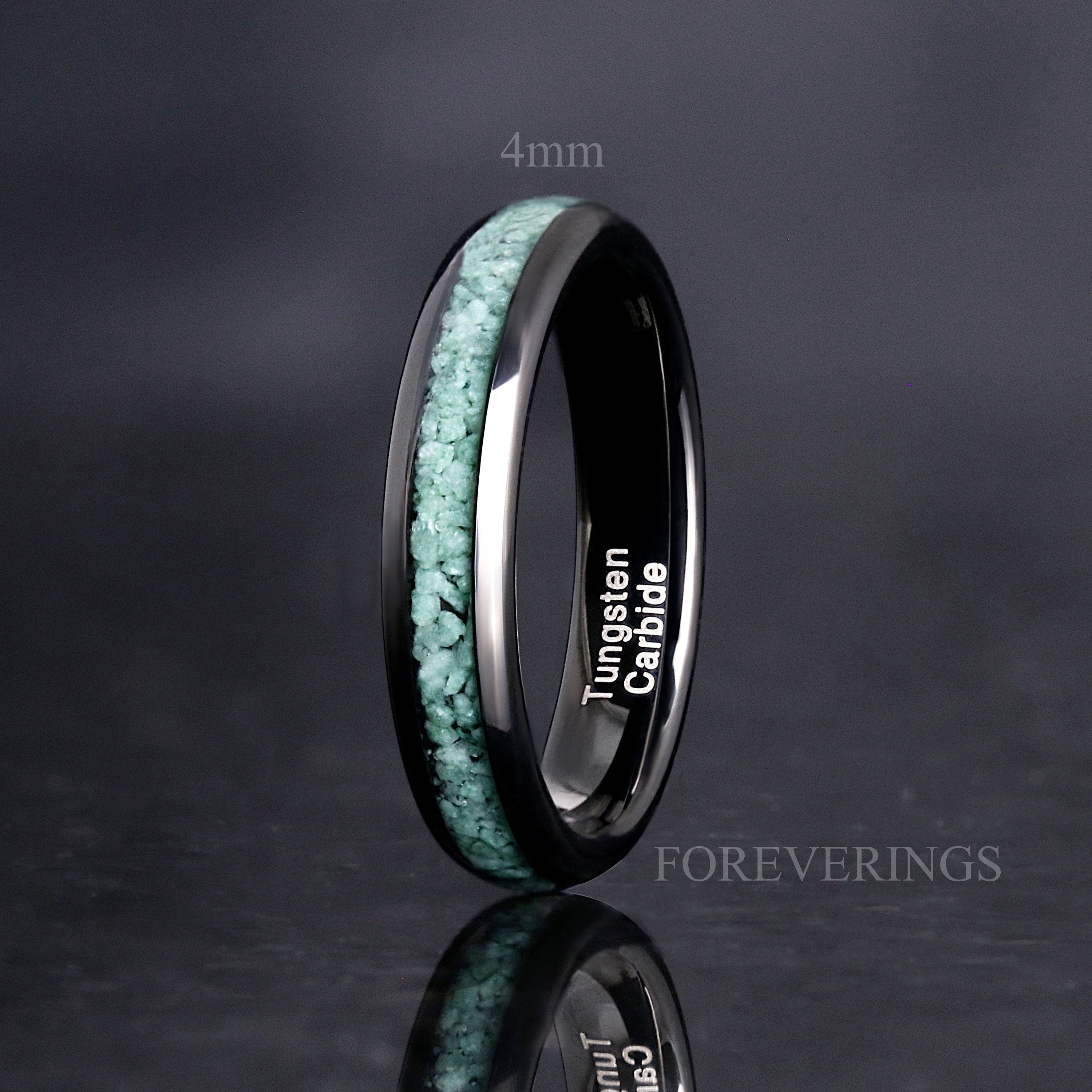 Green Moss Agate Wedding Band, Black Tungsten Ring, 8mm-6mm-4mm Man Woman Ring, Comfort Fit, Dome, Polish, Birthday Anniversary Gift