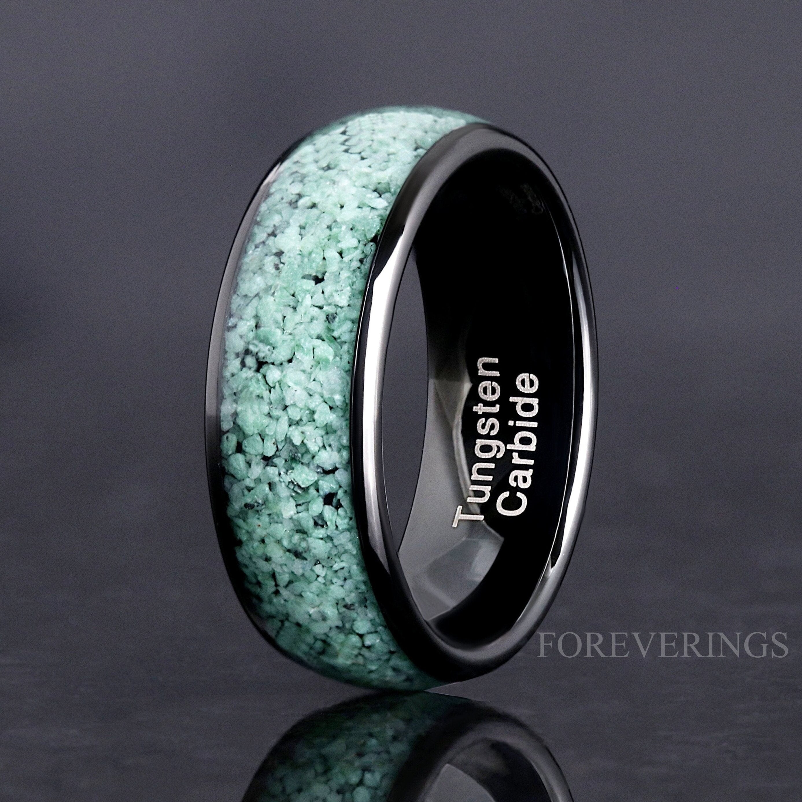 Green Moss Agate Wedding Band, Black Tungsten Ring, 8mm-6mm-4mm Man Woman Ring, Comfort Fit, Dome, Polish, Birthday Anniversary Gift