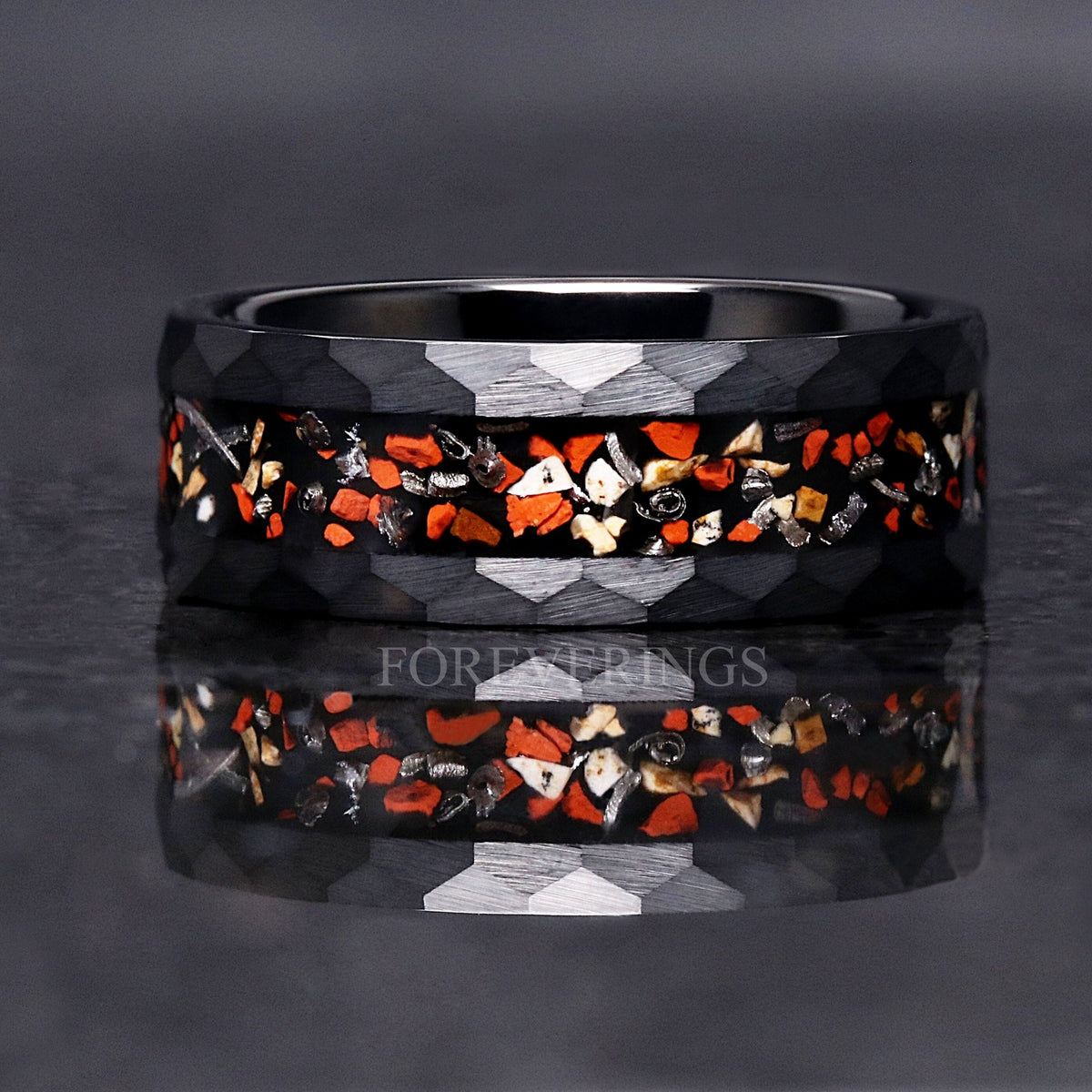 Real Dinosaur Bone Meteorite Ring | Matte Black Tungsten Wedding Band