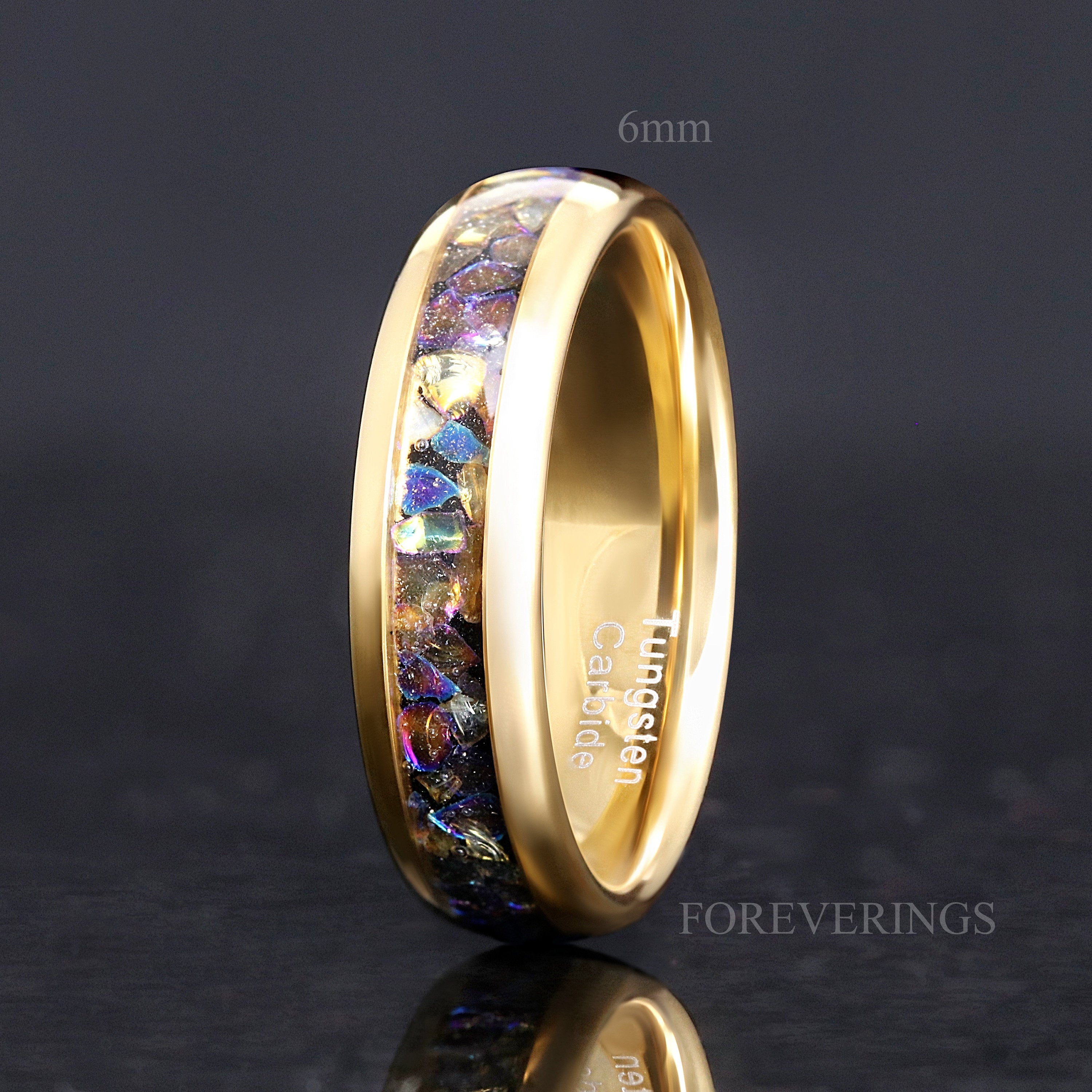 Gold Moonstone Ring, Mens Wedding Band, Veil Nebula Ring, Man Woman Band, Gold Tungsten Ring, 8mm-6mm-4mm Galaxy Ring, Dome, Polish, Engrave