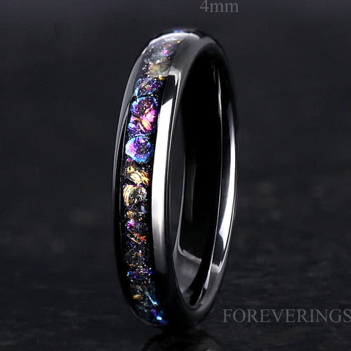 4mm black tungsten band with Veil nebula moonstone inlay, polished dome