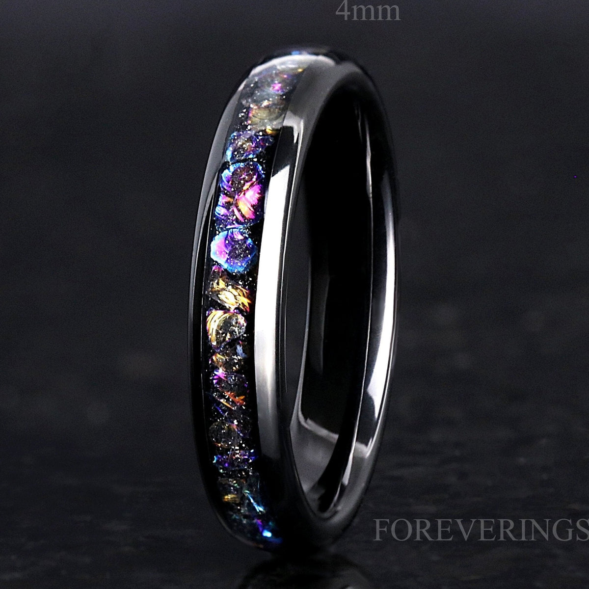 4mm Veil Nebula Ring, Witch's Broom, Tungsten Outer Space Ring, Man Woman Wedding Ring, Comfort Fit, Black, Dome, Polish