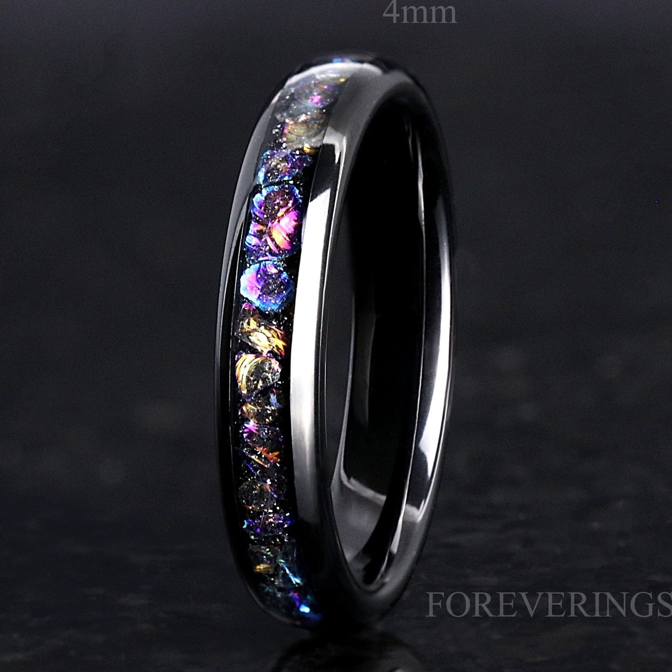 4mm Veil Nebula Ring, Witch's Broom, Tungsten Outer Space Ring, Man Woman Wedding Ring, Comfort Fit, Black, Dome, Polish