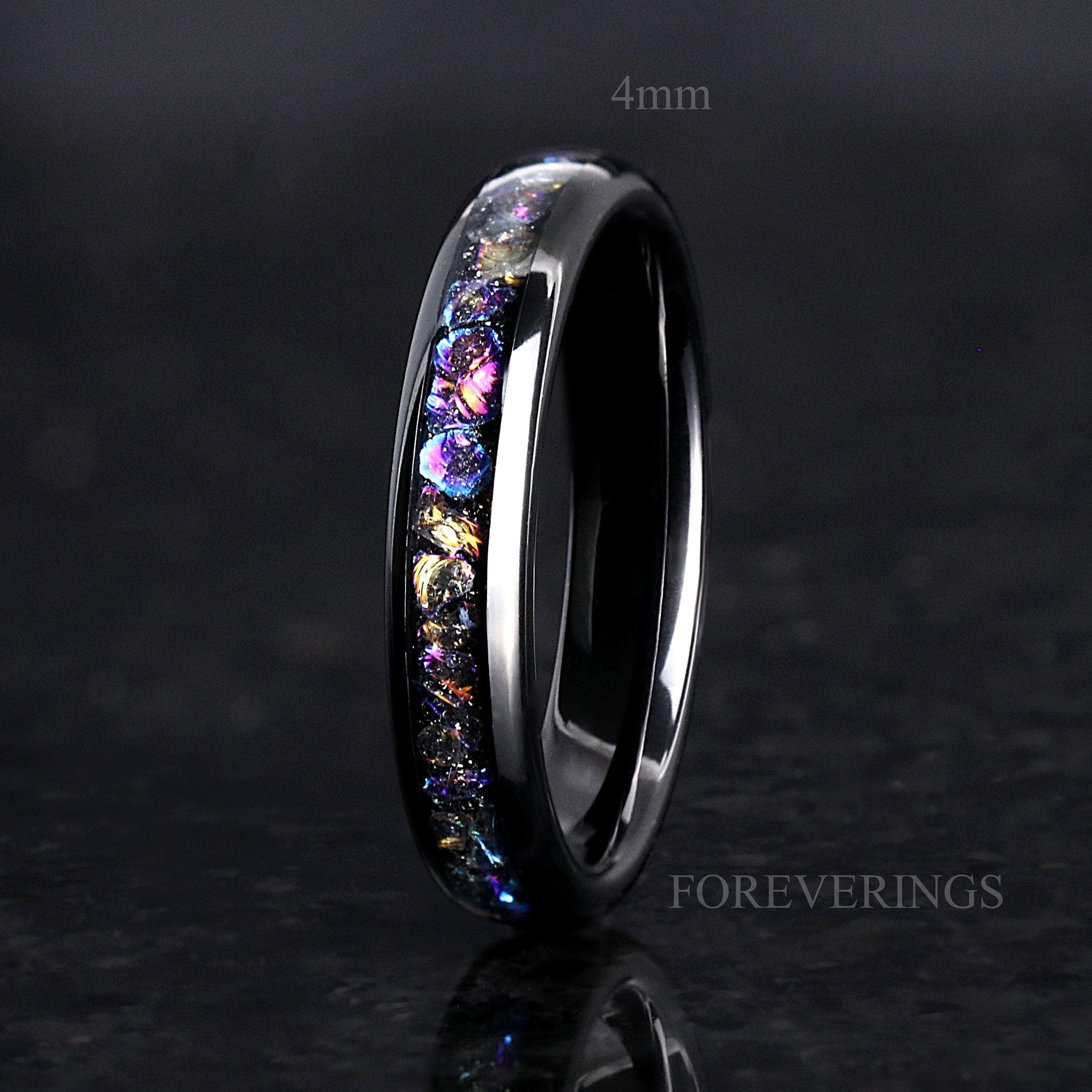 4mm Veil Nebula Ring, Witch's Broom, Tungsten Outer Space Ring, Man Woman Wedding Ring, Comfort Fit, Black, Dome, Polish