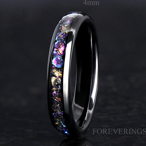 4mm Veil Nebula Ring, Witch's Broom, Tungsten Outer Space Ring, Man Woman Wedding Ring, Comfort Fit, Black, Dome, Polish