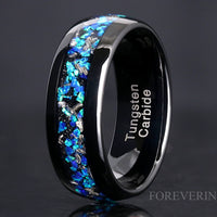 Meteorite & Blue Opal Inlay | Black Tungsten Wedding Band | 8mm
