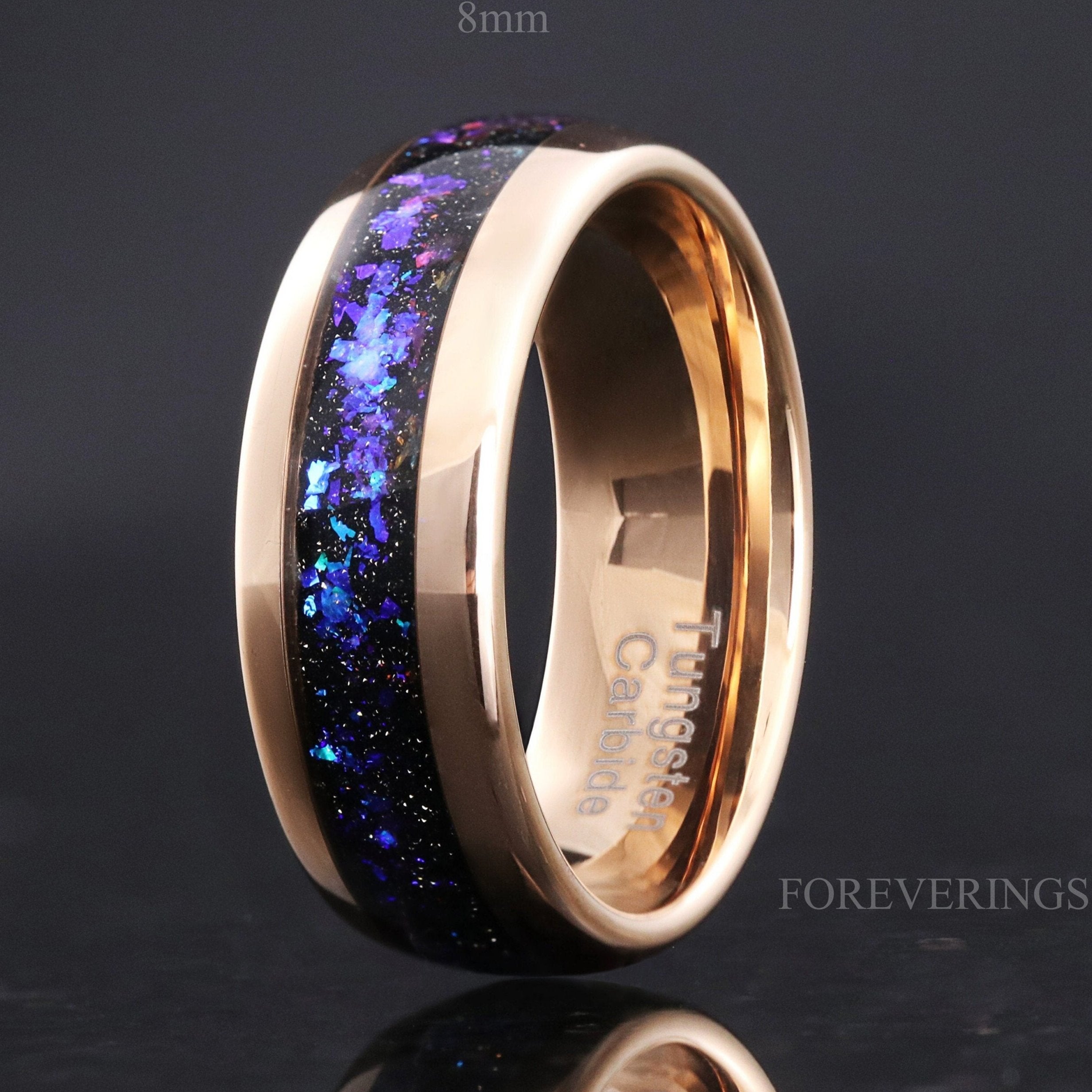 Orion Nebula Ring Rose Gold, Man Woman Wedding Band, 8mm-6mm-4mm Tungsten Band, Blue Nebula Ring, Outer Space Ring, Unique Ring, Engraving