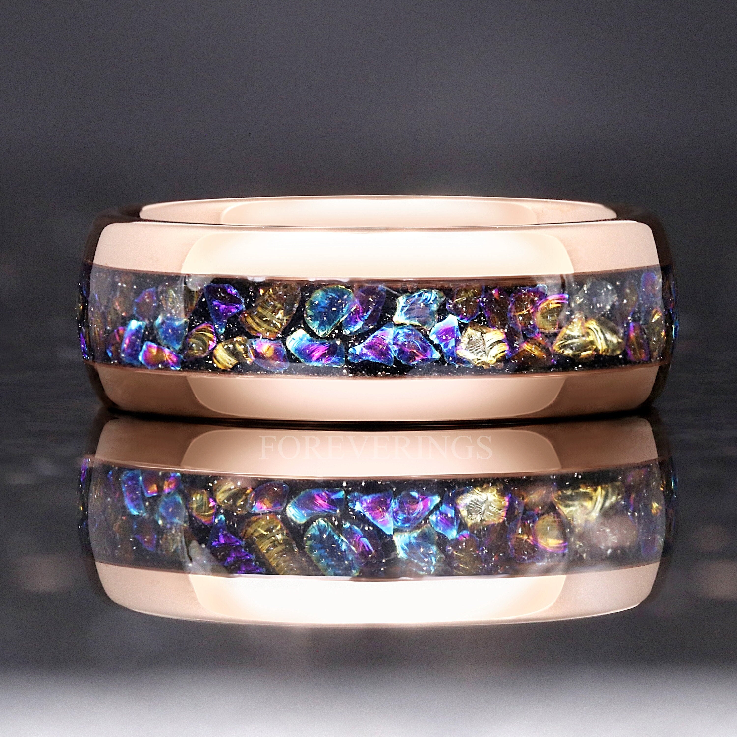 Veil Nebula Ring, Rose Gold Tungsten Ring, 8mm 6mm 4mm Man Woman Wedding Ring, Comfort Fit, Dome, Polish, Outer Space Ring, Engraving