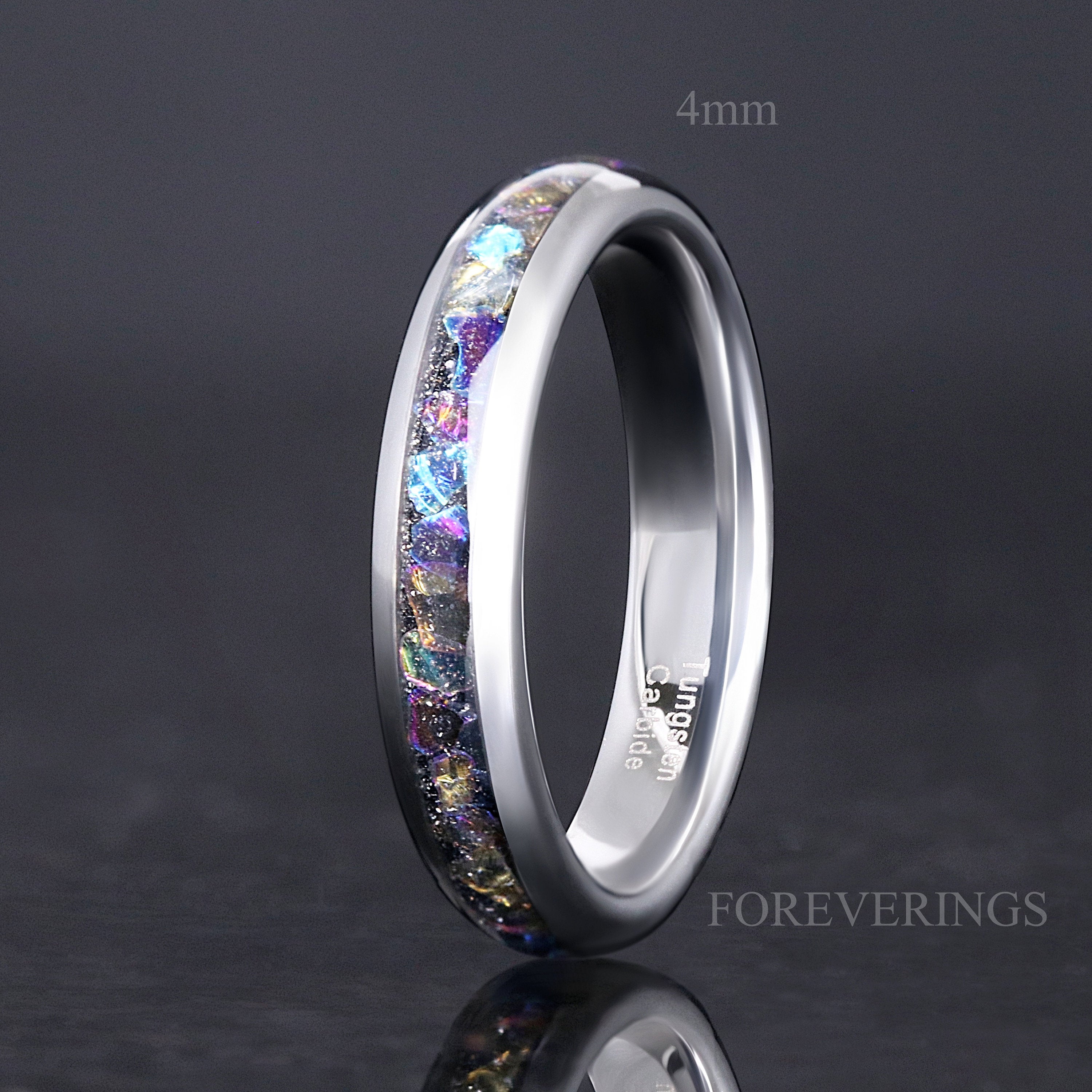 Veil Nebula Ring, Witch's Broom, Silver Tungsten Ring, 8mm-6mm-4mm Man Woman Outer Space Ring, Comfort Fit, Dome, Polish