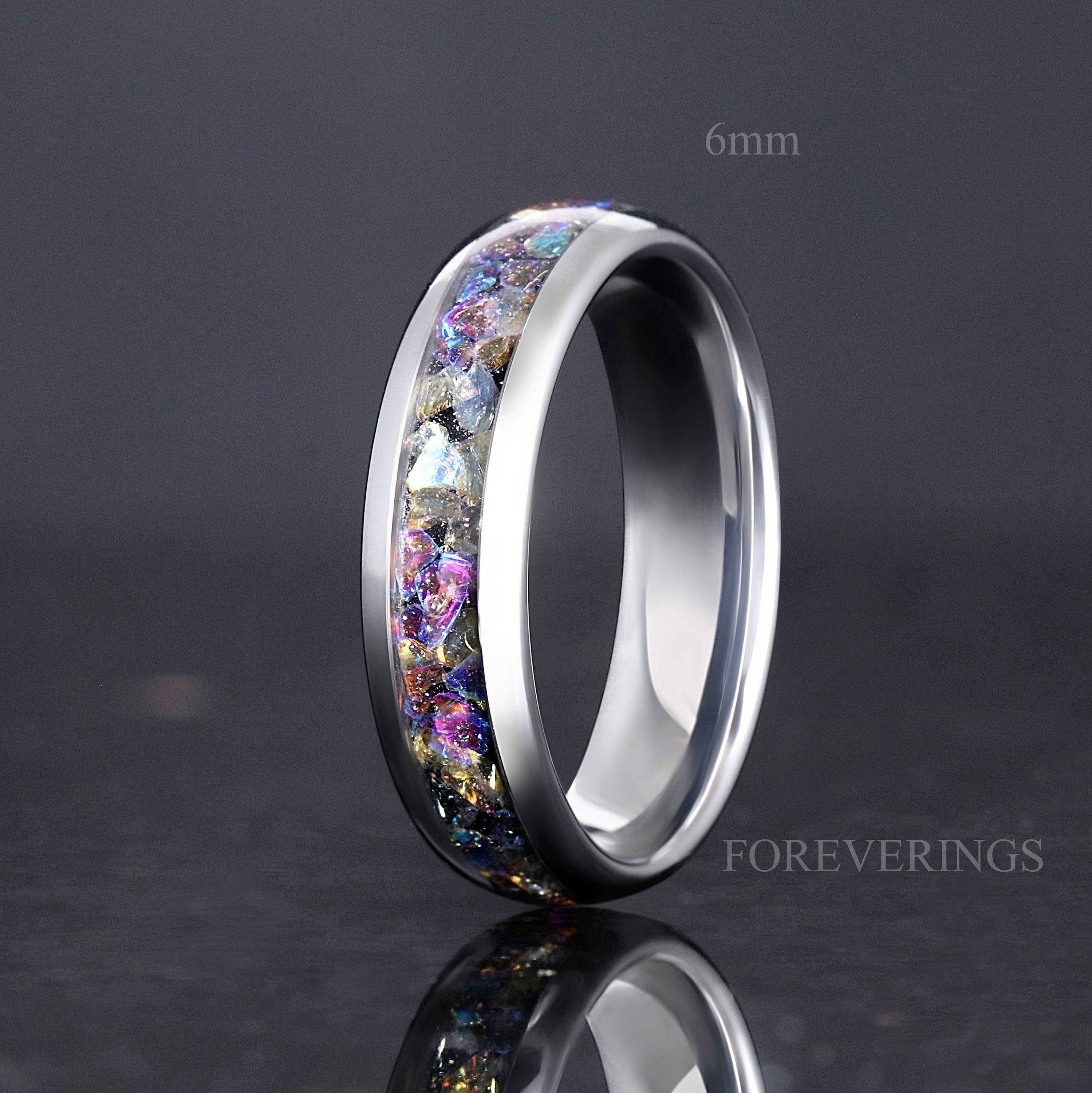 Veil Nebula Ring, Witch's Broom, Silver Tungsten Ring, 8mm-6mm-4mm Man Woman Outer Space Ring, Comfort Fit, Dome, Polish