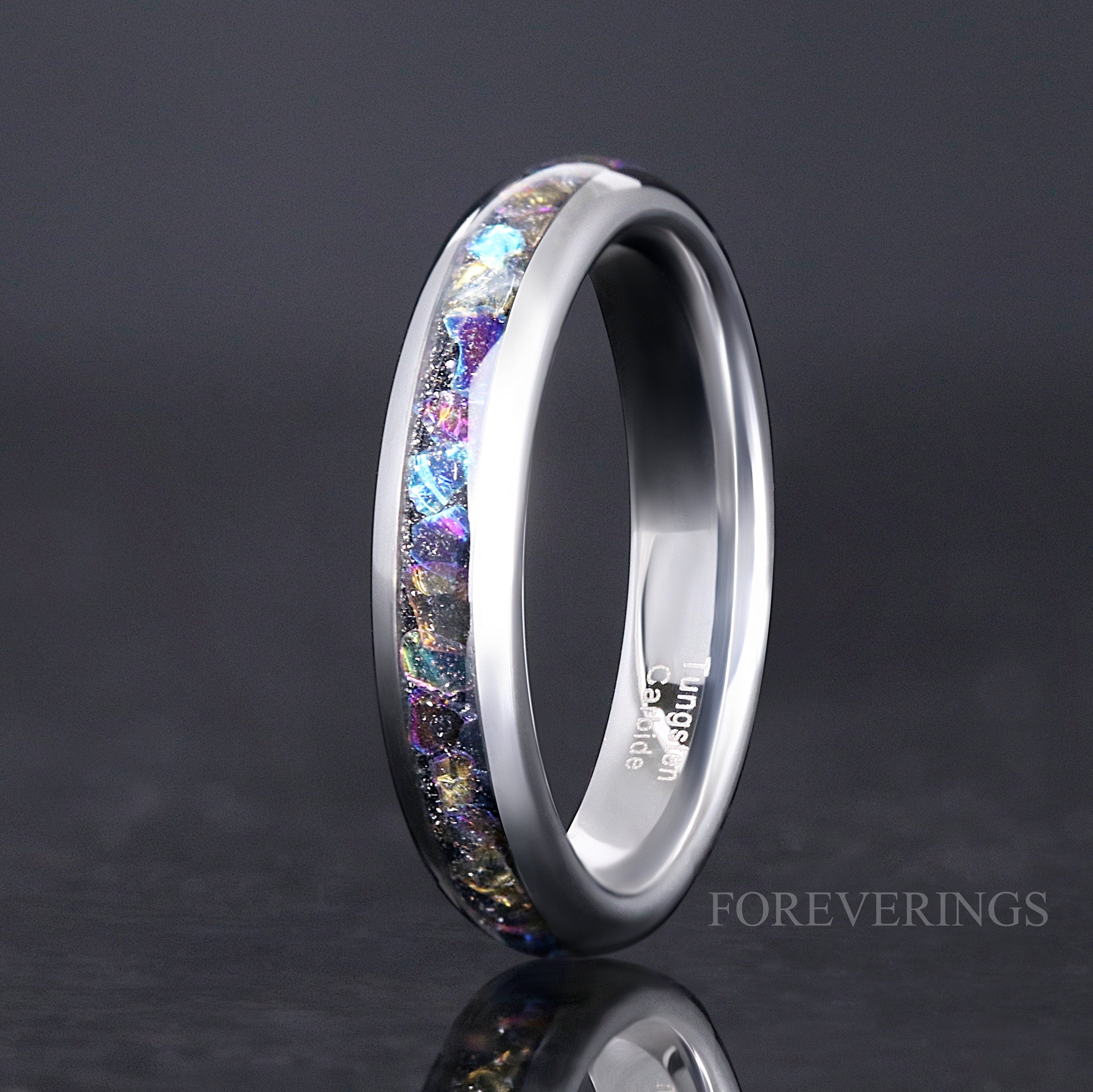 4mm Veil Nebula Ring, Witch's Broom, Silver Tungsten Outer Space Ring, Man Woman Wedding Ring, Comfort Fit, Dome, Polish