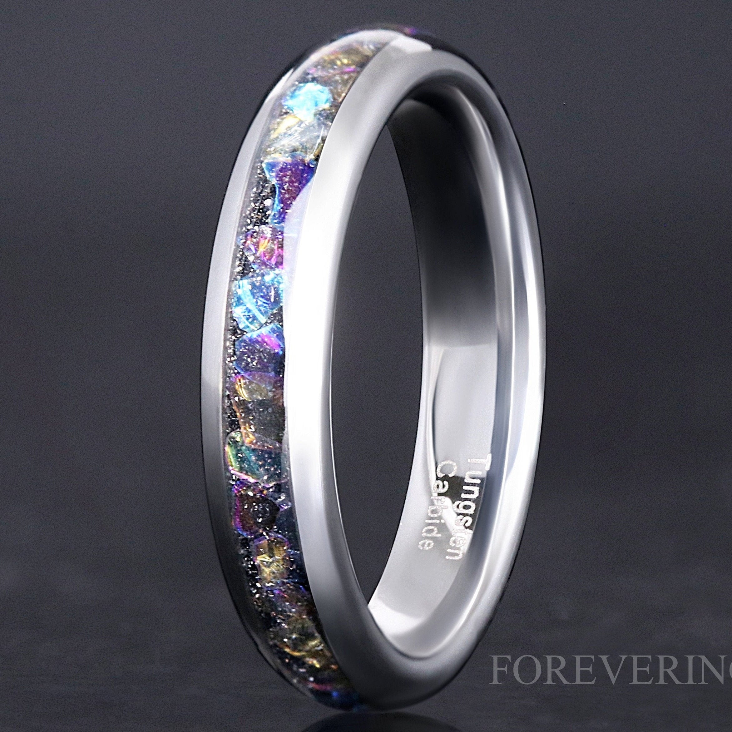 4mm Veil Nebula Ring, Witch's Broom, Silver Tungsten Outer Space Ring, Man Woman Wedding Ring, Comfort Fit, Dome, Polish