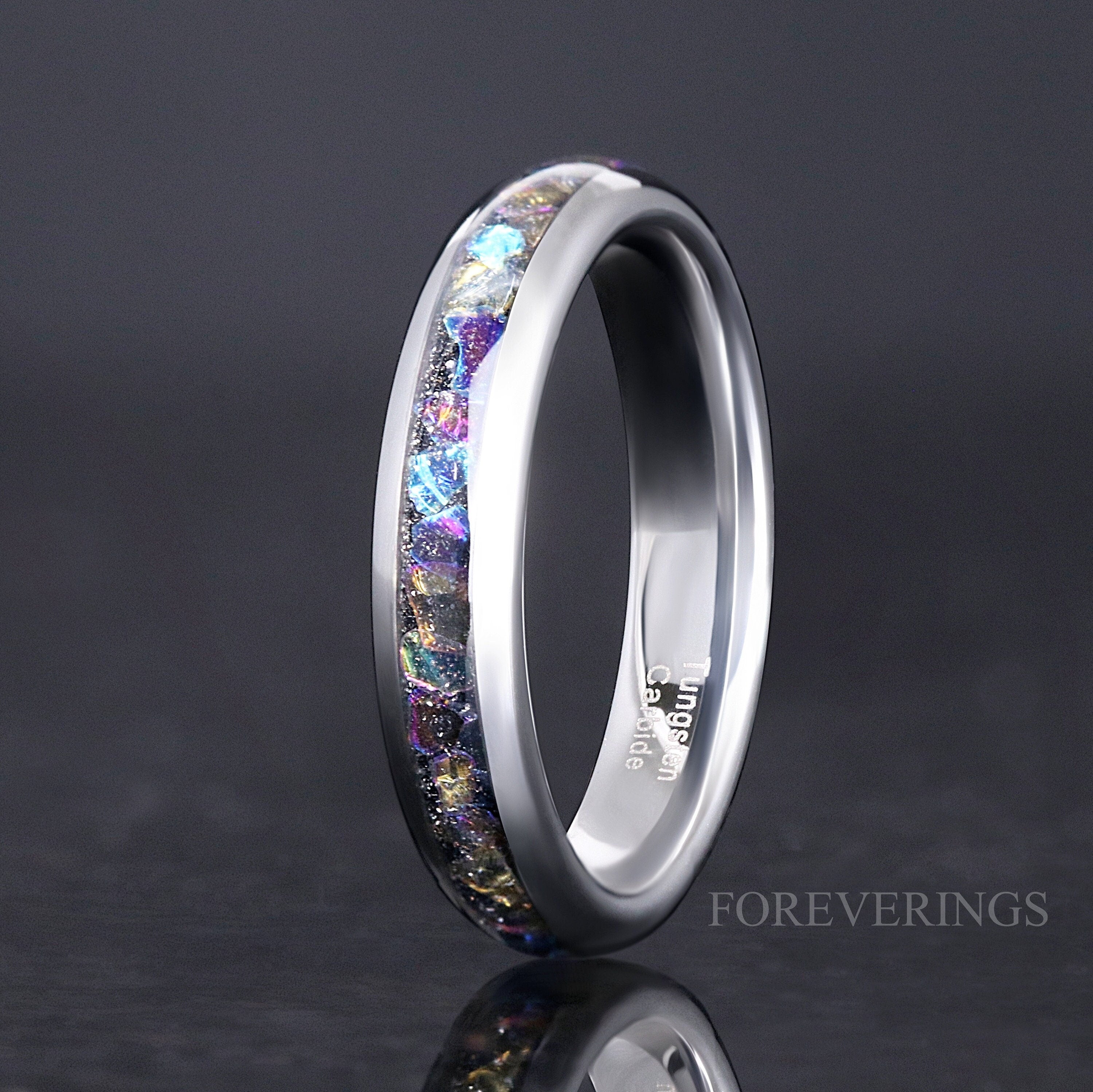 4mm Veil Nebula Ring, Witch's Broom, Silver Tungsten Outer Space Ring, Man Woman Wedding Ring, Comfort Fit, Dome, Polish