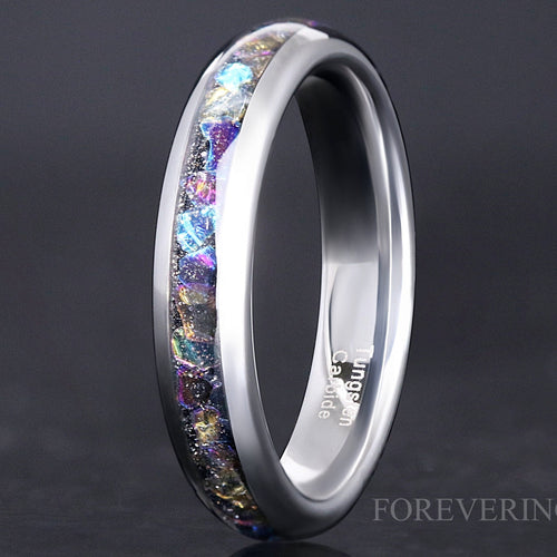 4mm Veil Nebula Ring, Witch's Broom, Silver Tungsten Outer Space Ring, Man Woman Wedding Ring, Comfort Fit, Dome, Polish