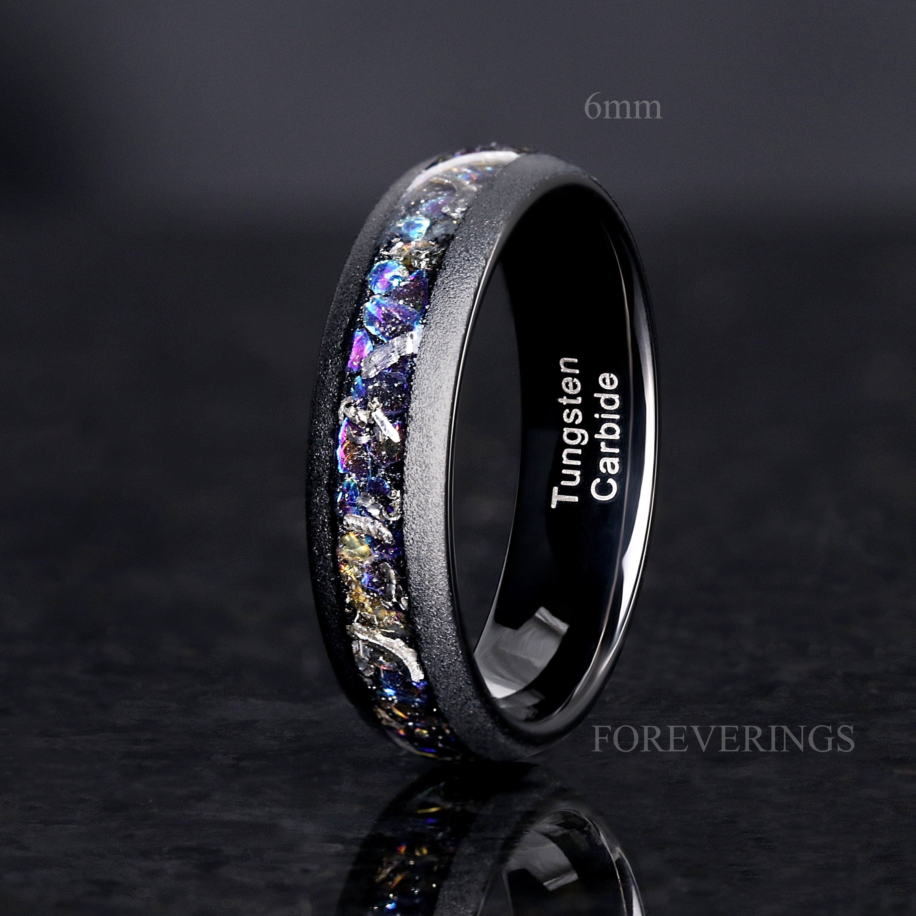 Meteorite Veil Nebula Ring, Black Tungsten Wedding Band, Witch's Broom, 8mm-6mm Unique Man Ring, Real Meteorite, Space Ring, Ring Engraving