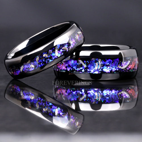 Cosmic Meteorite Ring Men, Orion Nebula Wedding Band, 8mm 6mm Black Space Ring, Unique Galaxy Ring, Real Meteorite, Mens Engagement Ring
