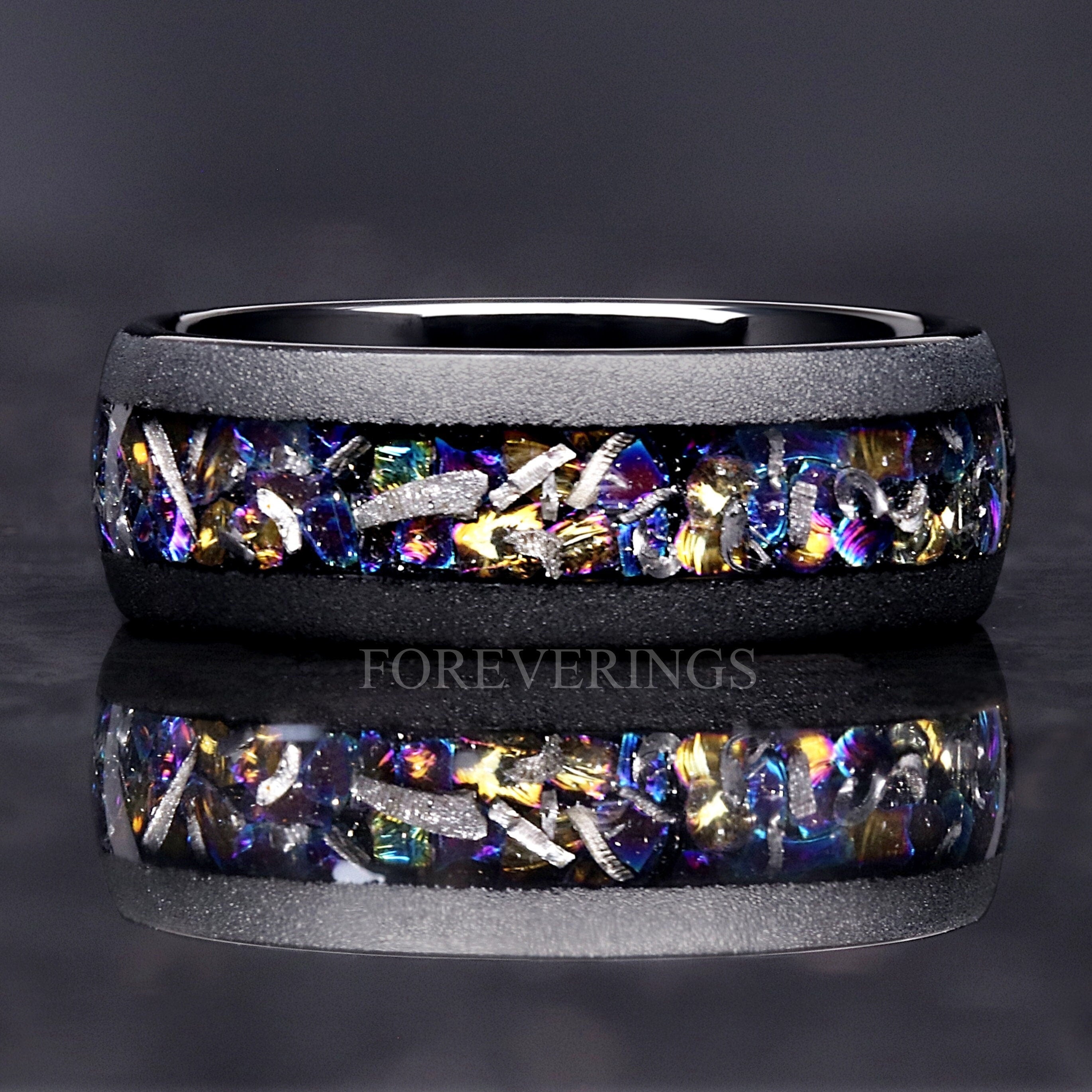 Meteorite Veil Nebula Ring, Black Tungsten Wedding Band, Witch's Broom, 8mm-6mm Unique Man Ring, Real Meteorite, Space Ring, Ring Engraving