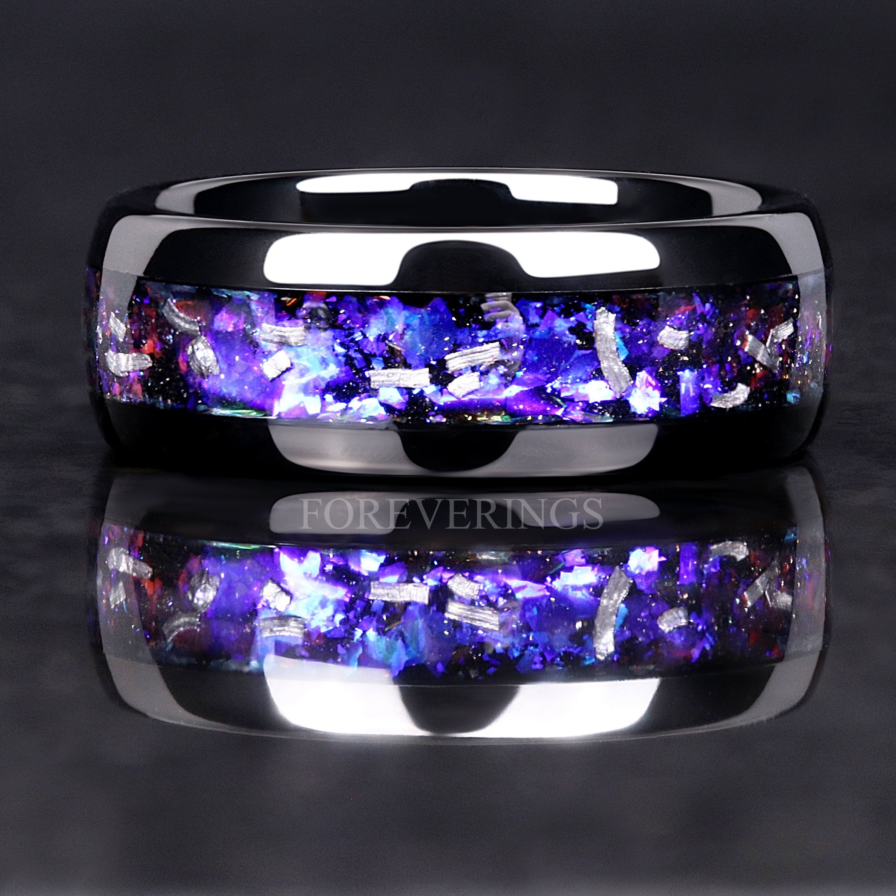 Orion Nebula Ring Meteorite, Mens Space Band, 8mm 6mm Mens Wedding Band, Unique Real Meteorite Black Ring, Blue Nebula, Ring Engraving