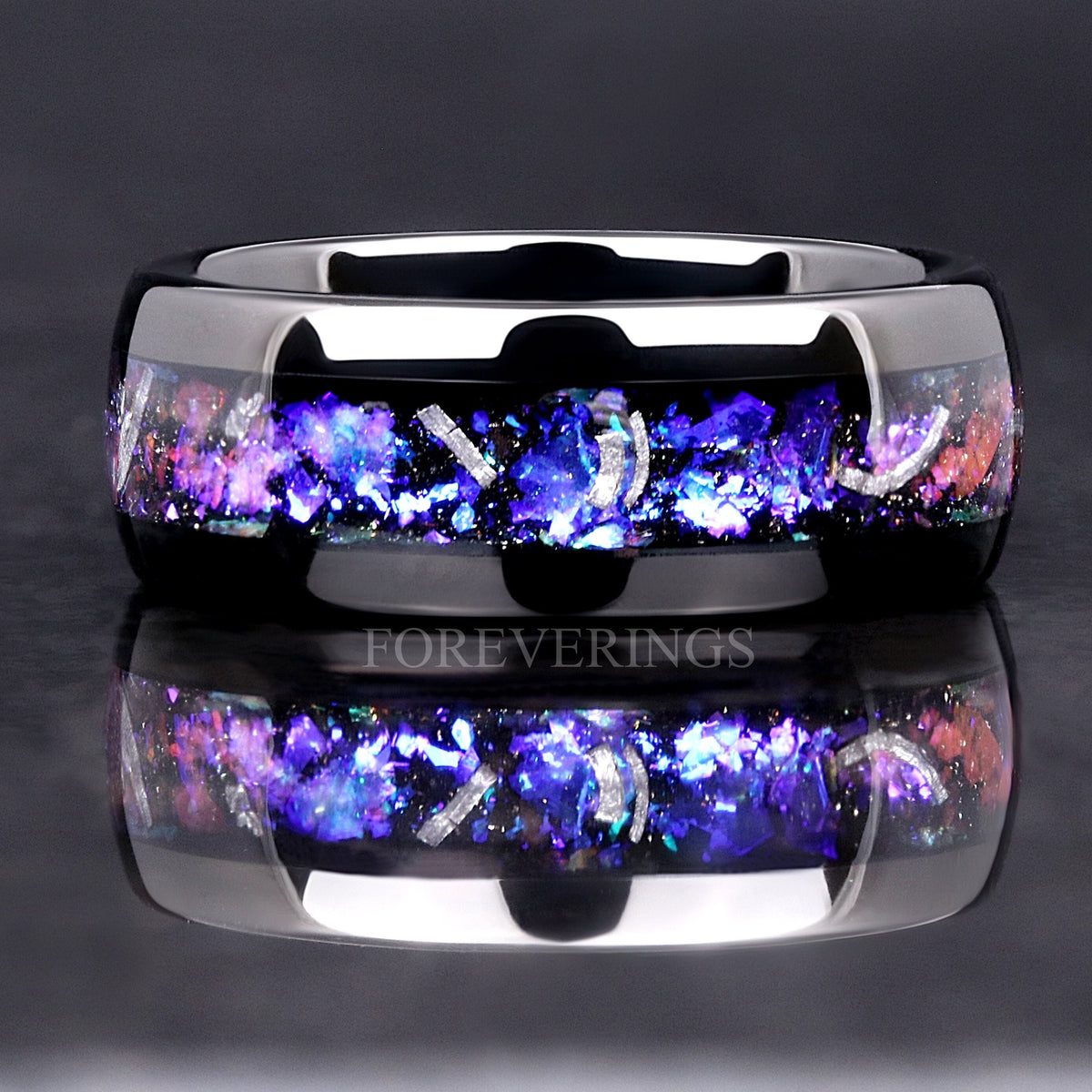 Cosmic Meteorite Ring Men, Orion Nebula Wedding Band, 8mm 6mm Black Space Ring, Unique Galaxy Ring, Real Meteorite, Mens Engagement Ring