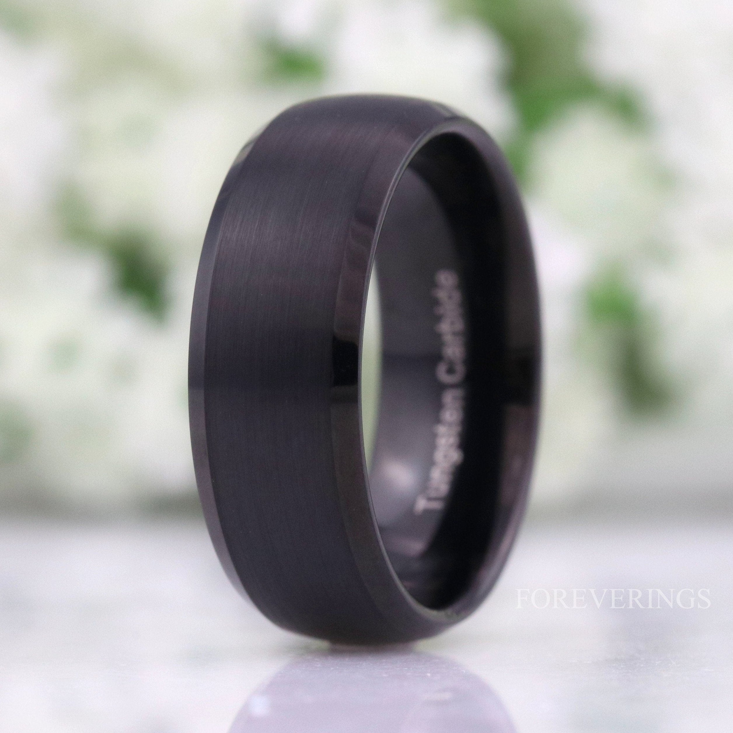 Matte Black Tungsten Ring, 8mm 6mm Mens Wedding Band, Simple Modern Custom Engraved Ring