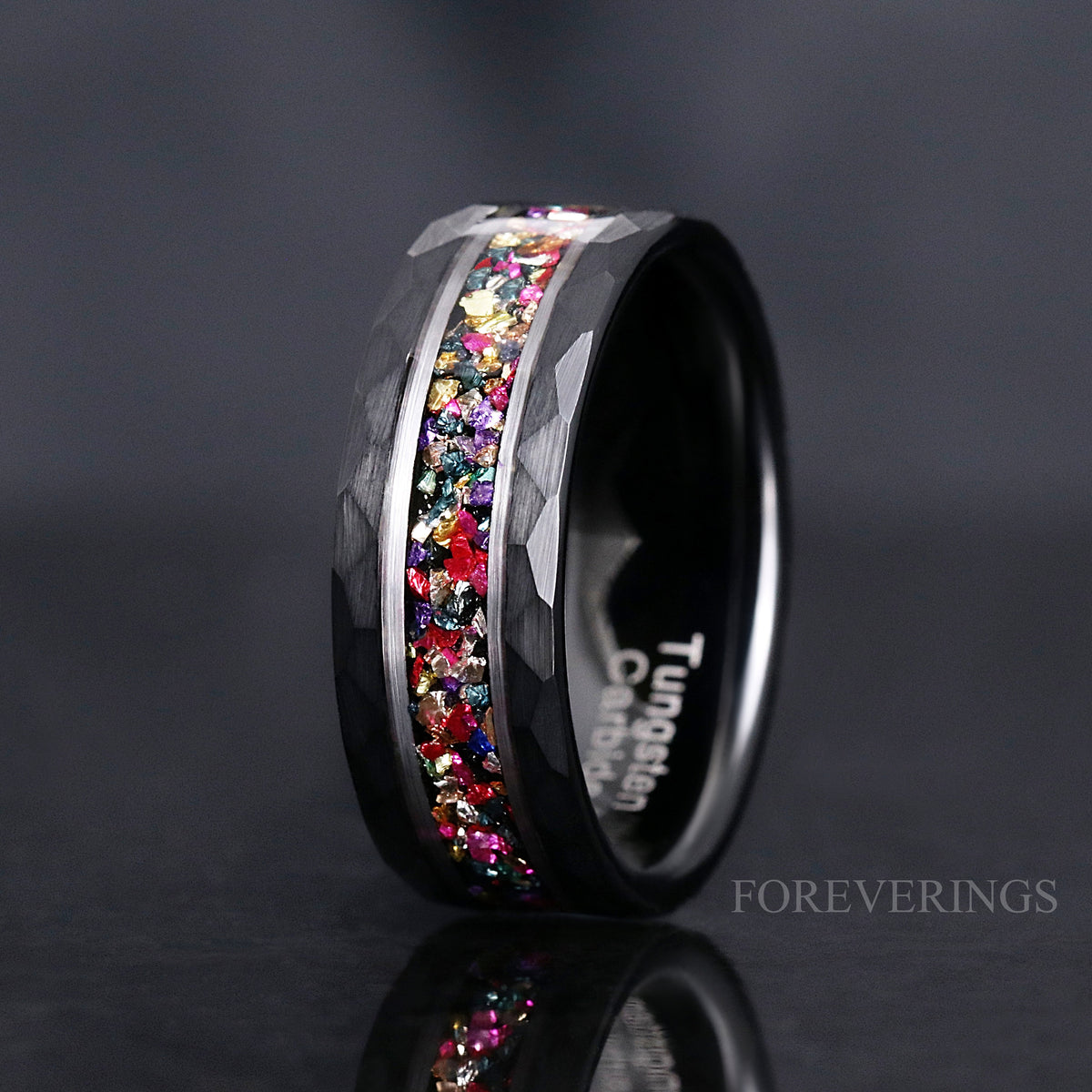Hammered Ring Man, Black Tungsten Wedding Band, Two Tone Ring, Man Anniversary Gift, Promise Ring for Him, Man Gemstone Ring, Engraving